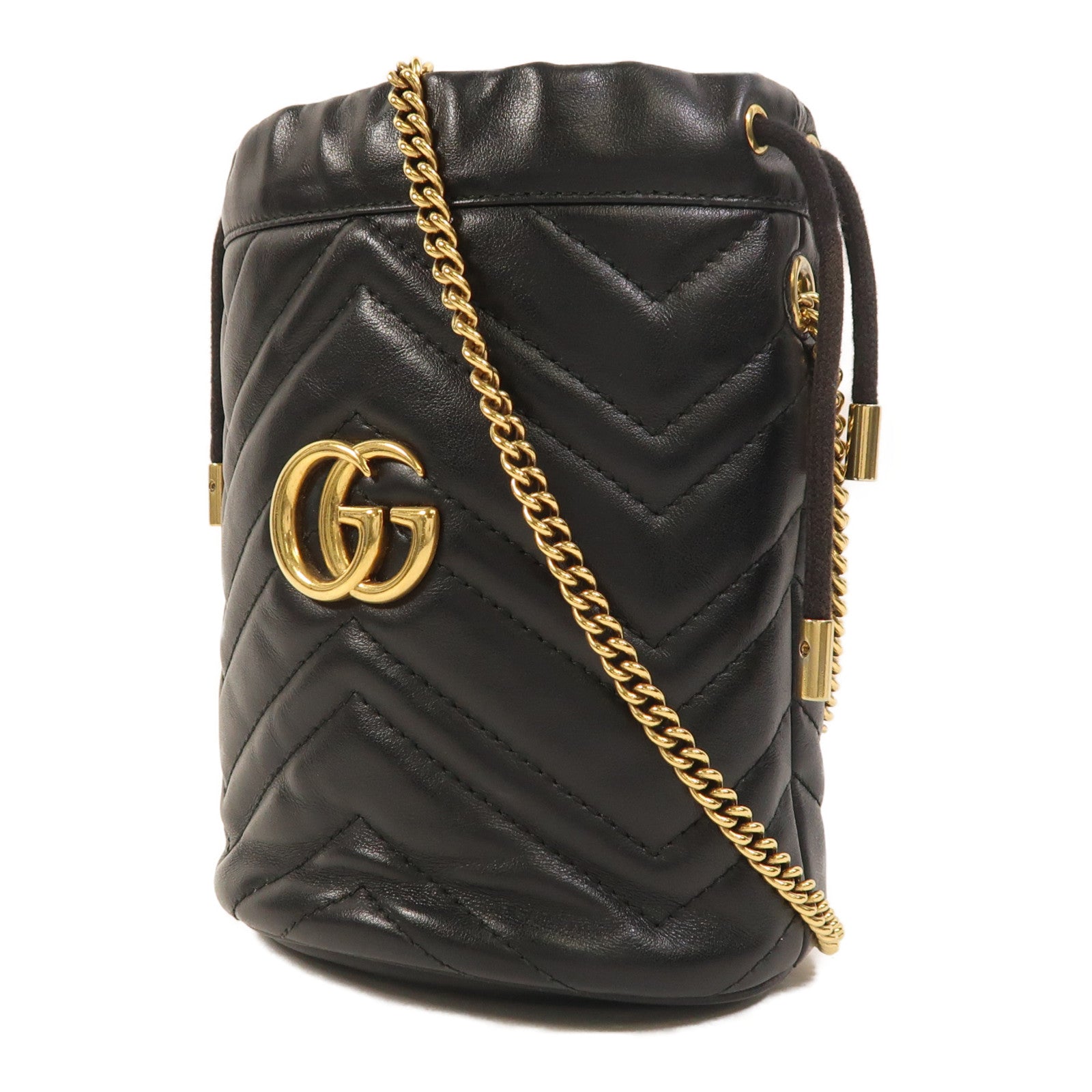 GUCCI 【激減優惠】牛皮皮革GG Marmont Mini Bucket金扣鏈帶肩背袋