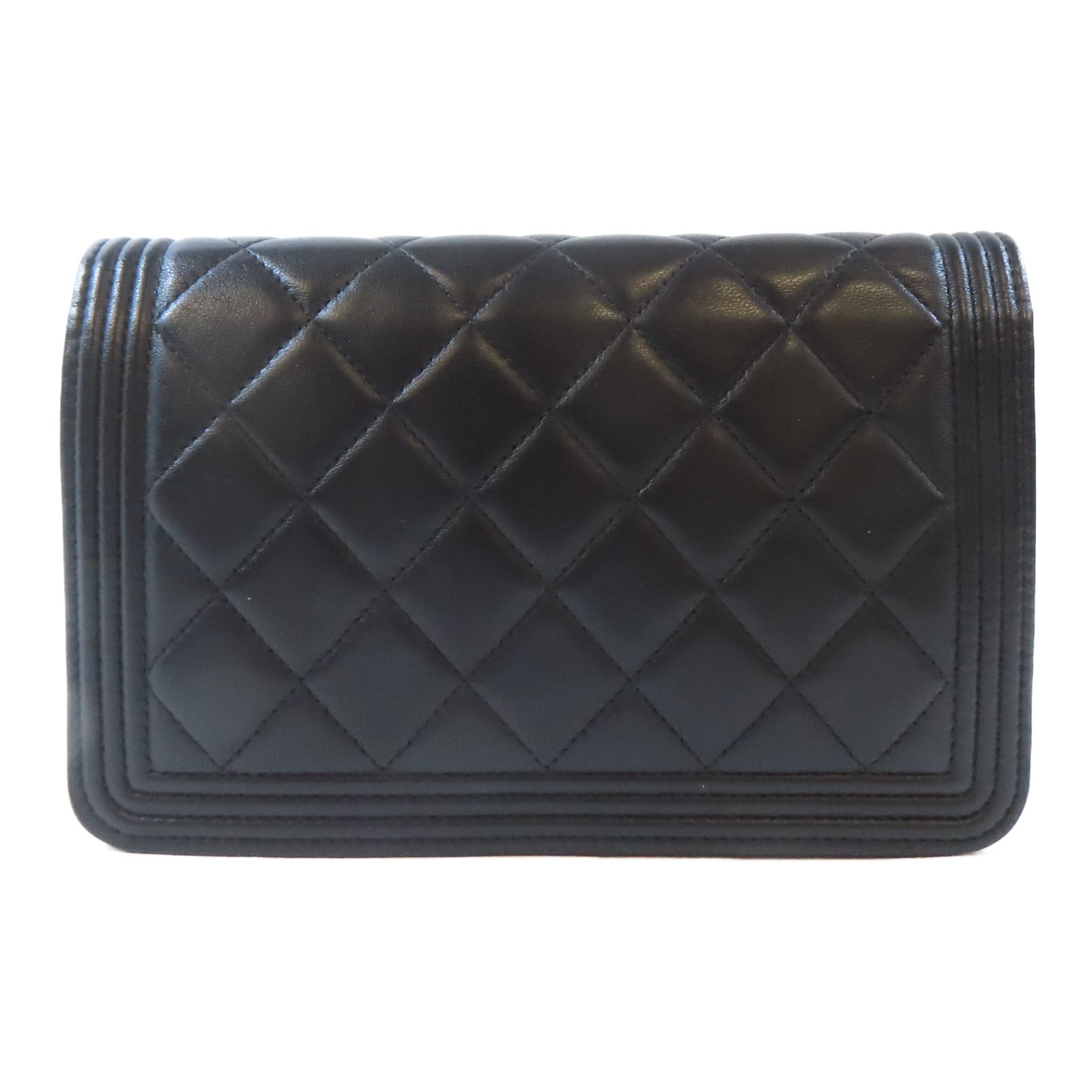 CHANEL 菱格牛皮皮革Chanel Boy Wallet On Chain鏈帶肩背袋黑色
