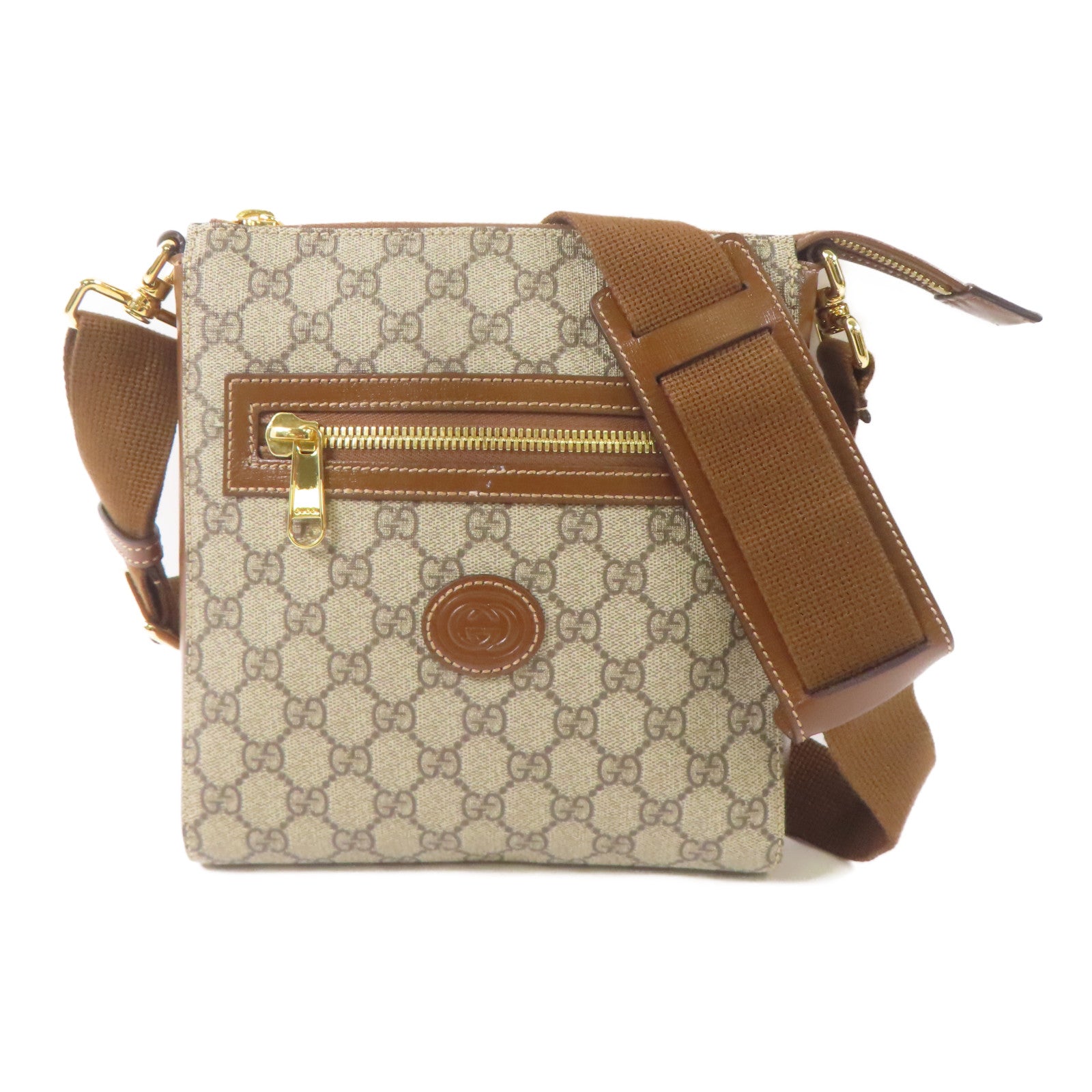 GUCCI 塗層帆布GG Supreme Messenger Bag金扣肩背袋啡色