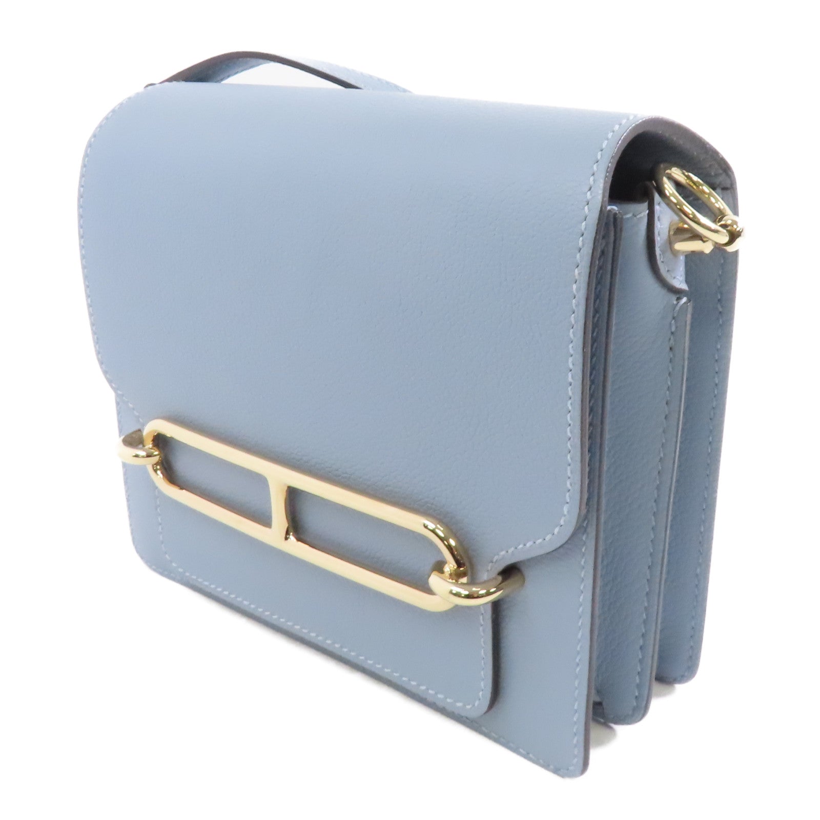 HERMES Evercolor皮革Mini Roulis銀扣肩背袋Bleu Lin/藍色