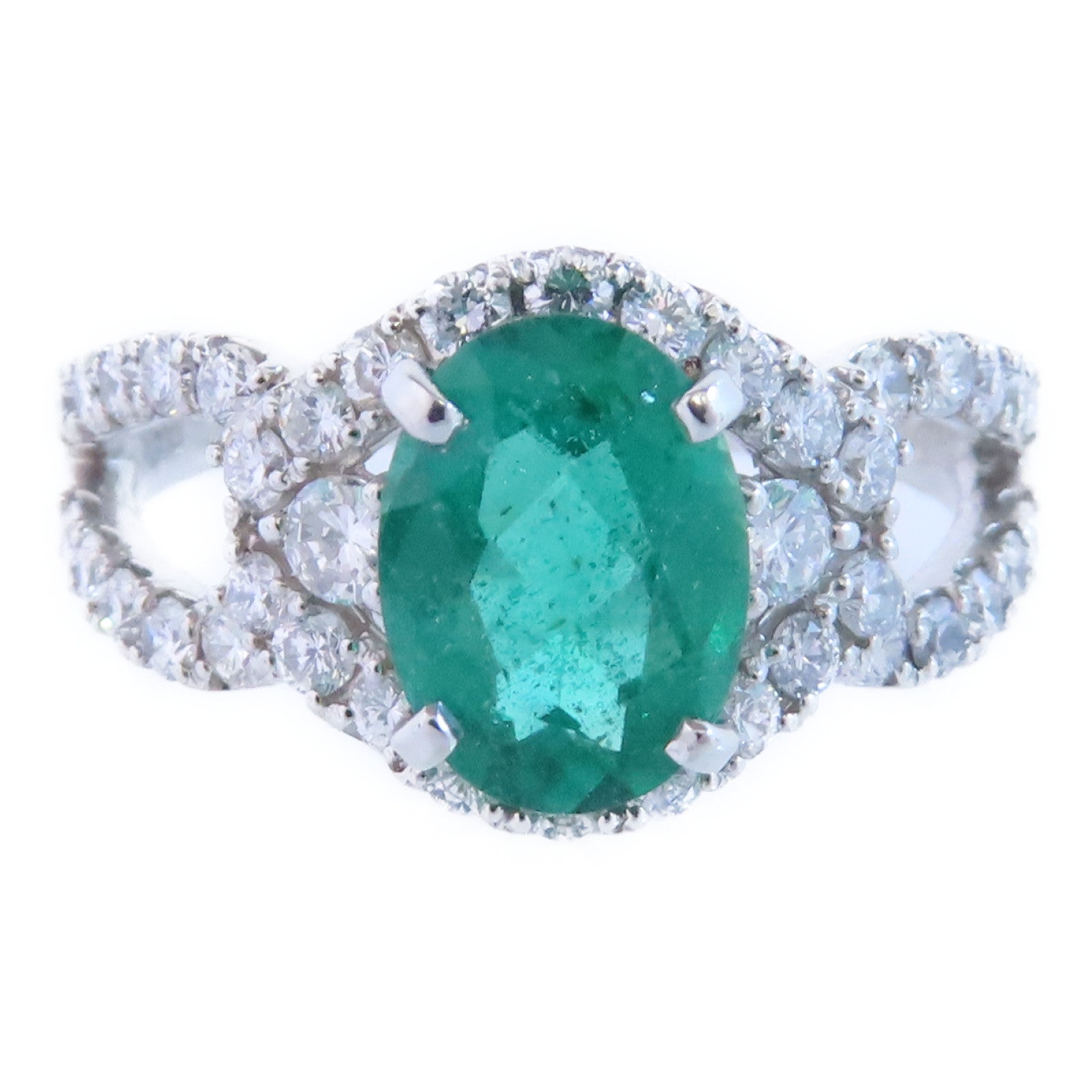 JEWELRY PT900鉑金/綠寶石/鑽石Emerald Diamond Ring戒指US#5.75
