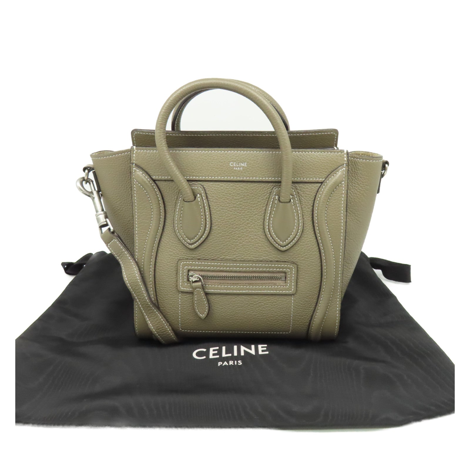 CELINE 【激減優惠】牛皮皮革Nano Luggage Shoulder Bag銀扣手挽肩背兩用袋灰色