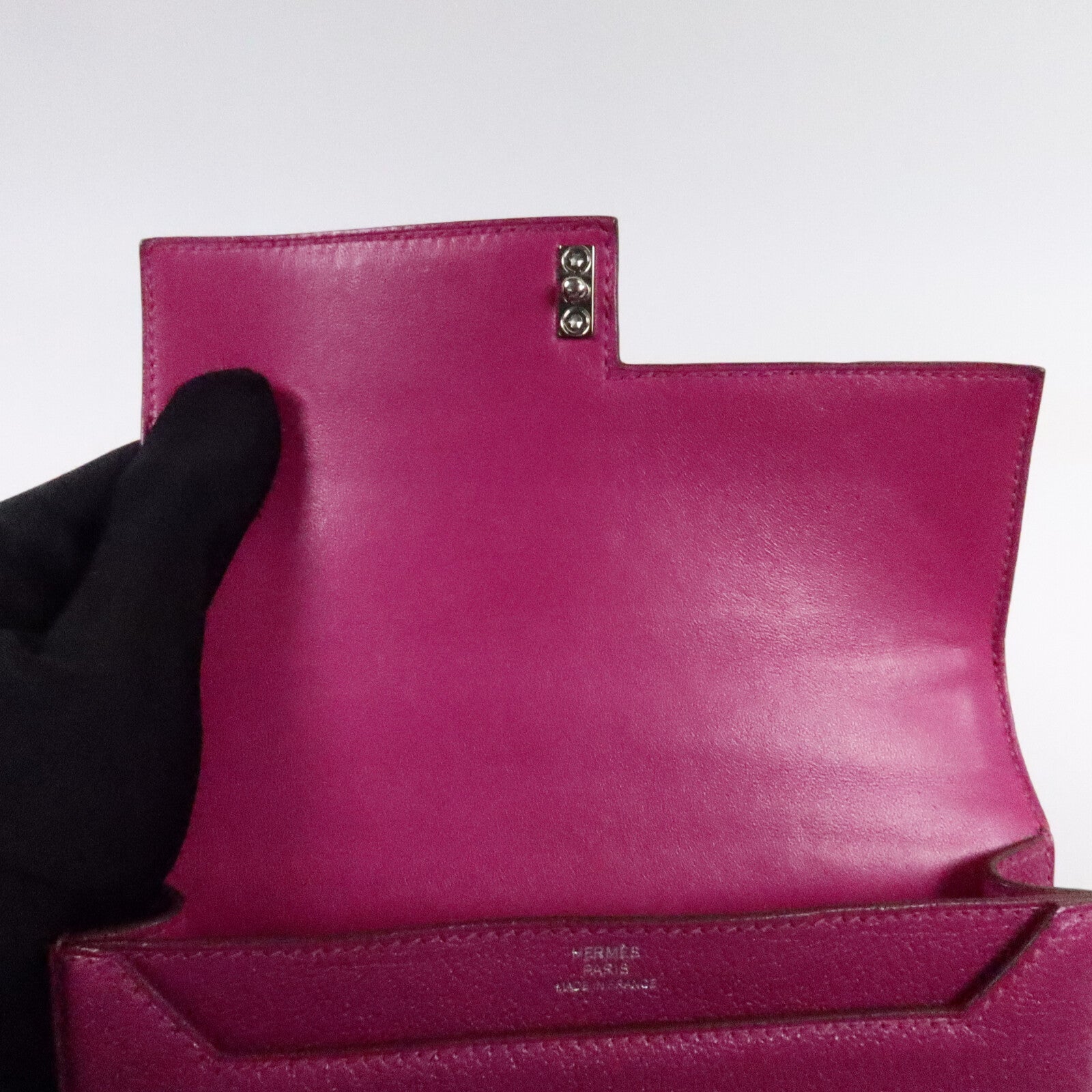 HERMES Chevre皮革Verrou Mini鏈帶肩背袋Rose Purple