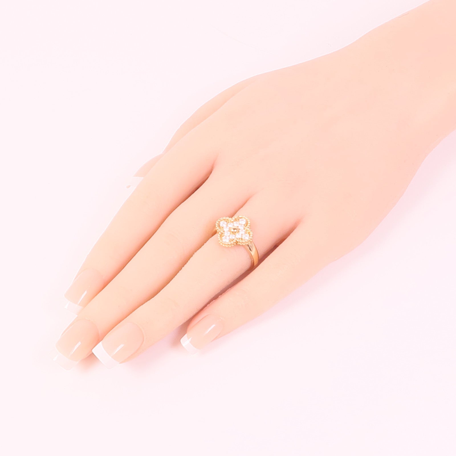 Van Cleef & Arpels 18K玫瑰金Vintage Alhambra Diamond Ring鑽石戒指VCA#53/US#6.25