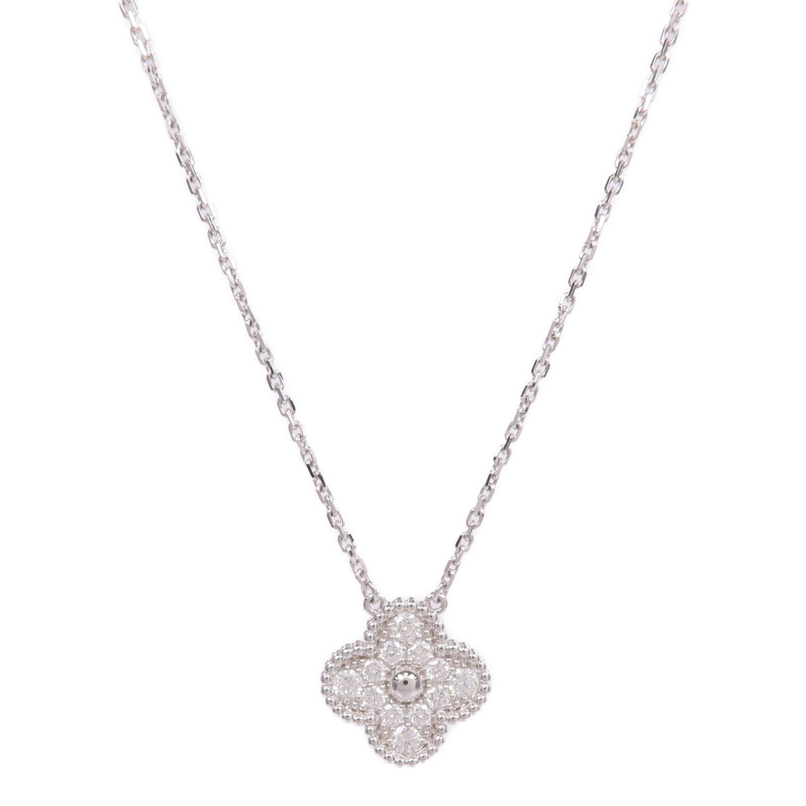 Van Cleef & Arpels 18K白金Vintage Alhambra Pendant鑽石項鍊