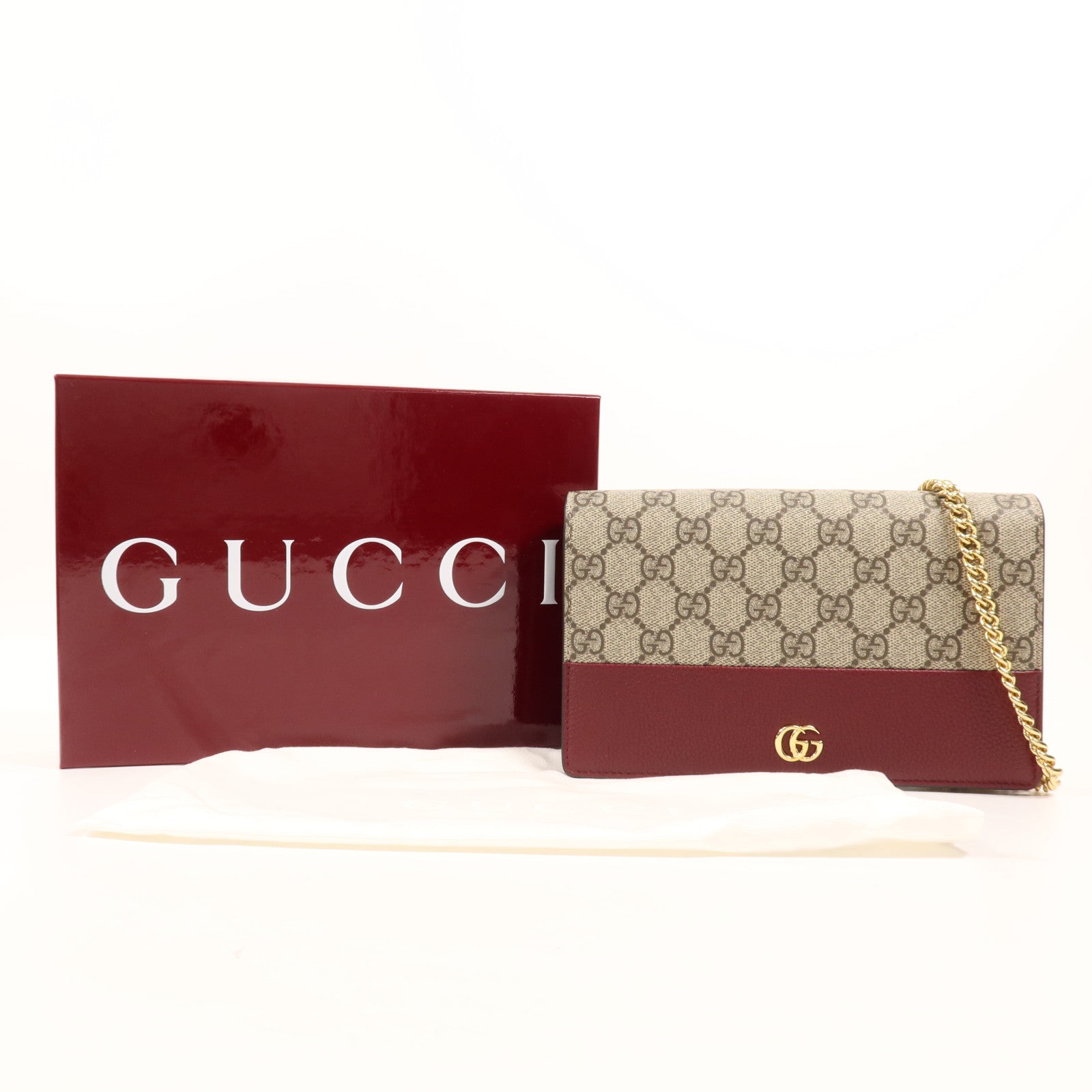 GUCCI 牛皮皮革/塗層帆布GG Marmont Bi-Color Wallet On Chain金扣鏈帶肩背袋