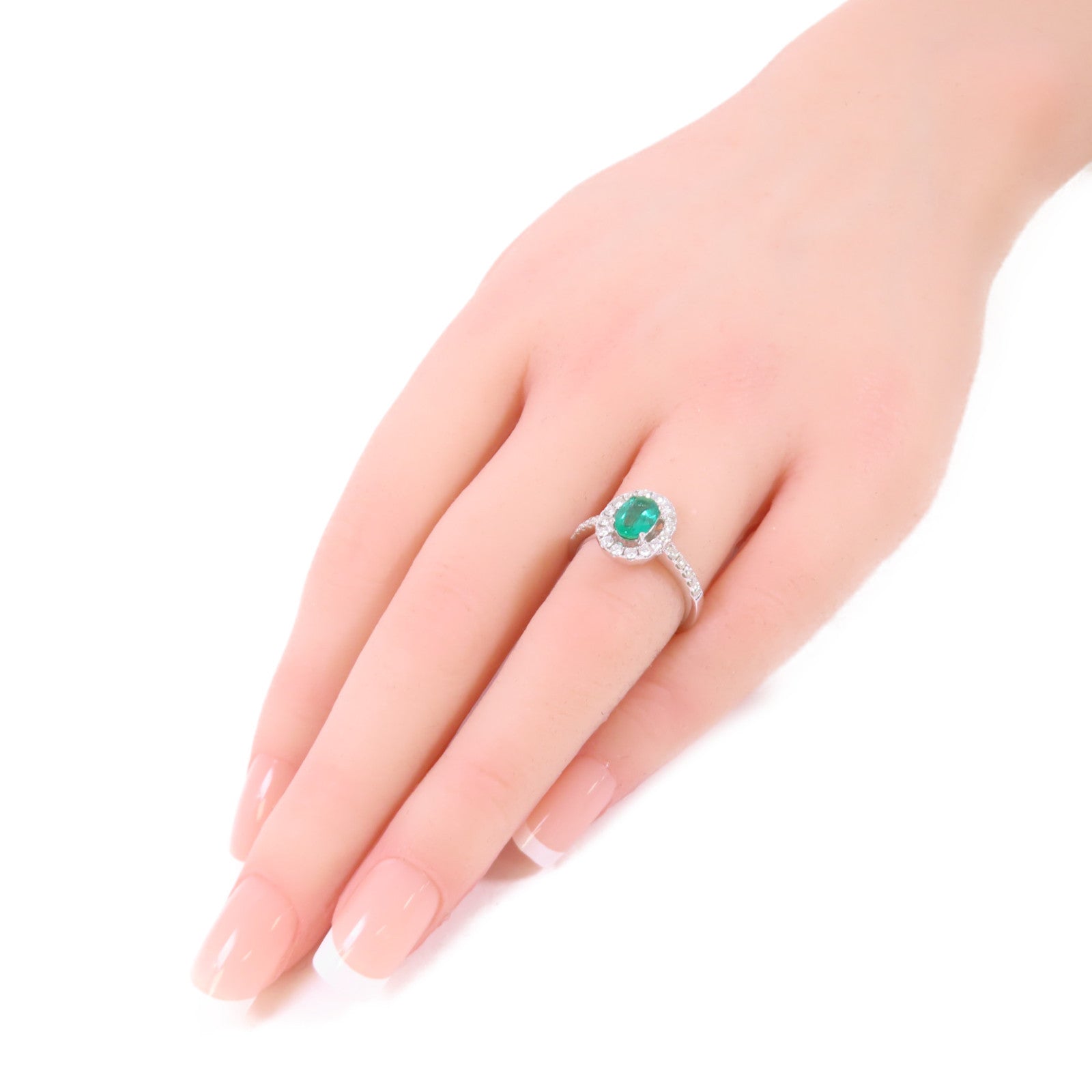 JEWELRY 18K白金/0.677ct綠寶石/0.44ct鑽石Emerald Diamond Ring戒指US#6