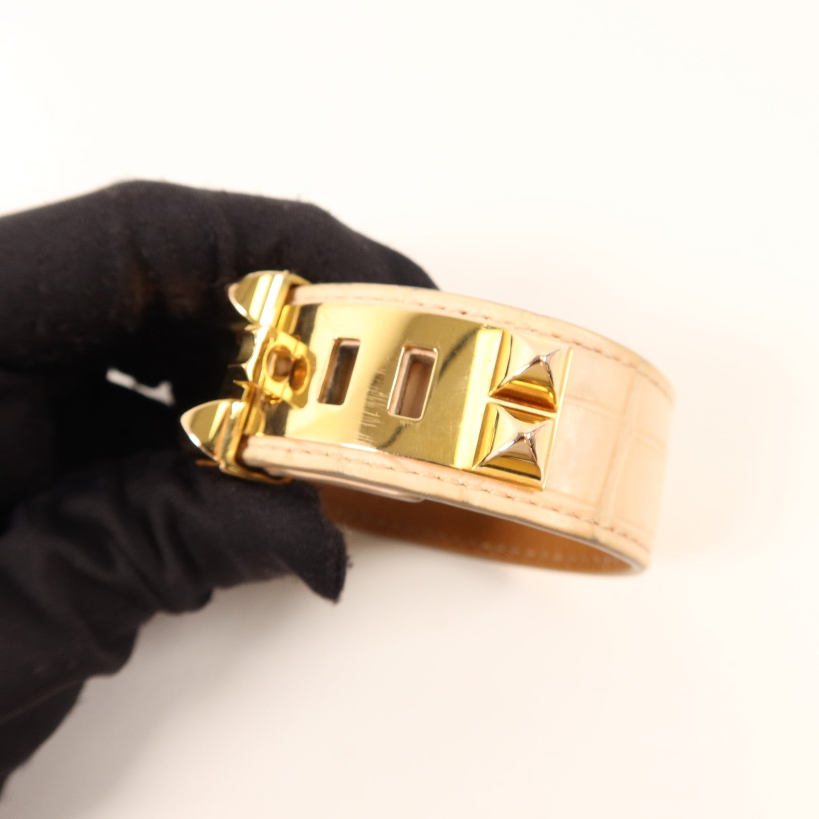HERMES Alligator皮革Collier De Chien金扣手鐲