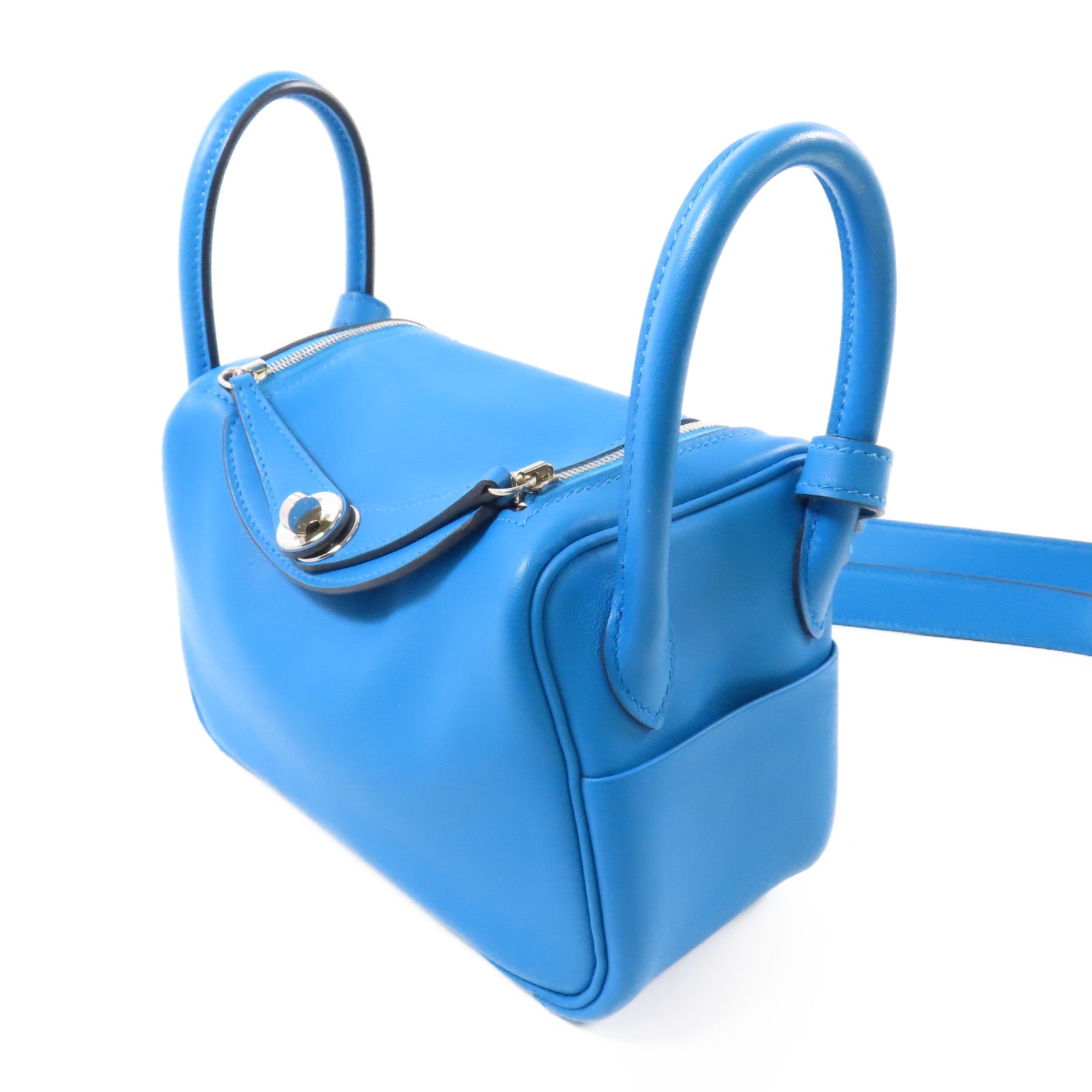 HERMES 【激減優惠】Swift皮革Mini Lindy銀扣手挽肩背兩用袋Bleu frida