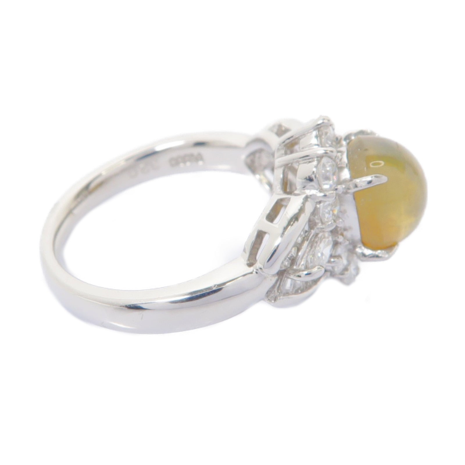 JEWELRY PT900鉑金Cat's Eye Diamond Ring 3.20ct貓眼石/0.96ct鑚石戒指US#5.25