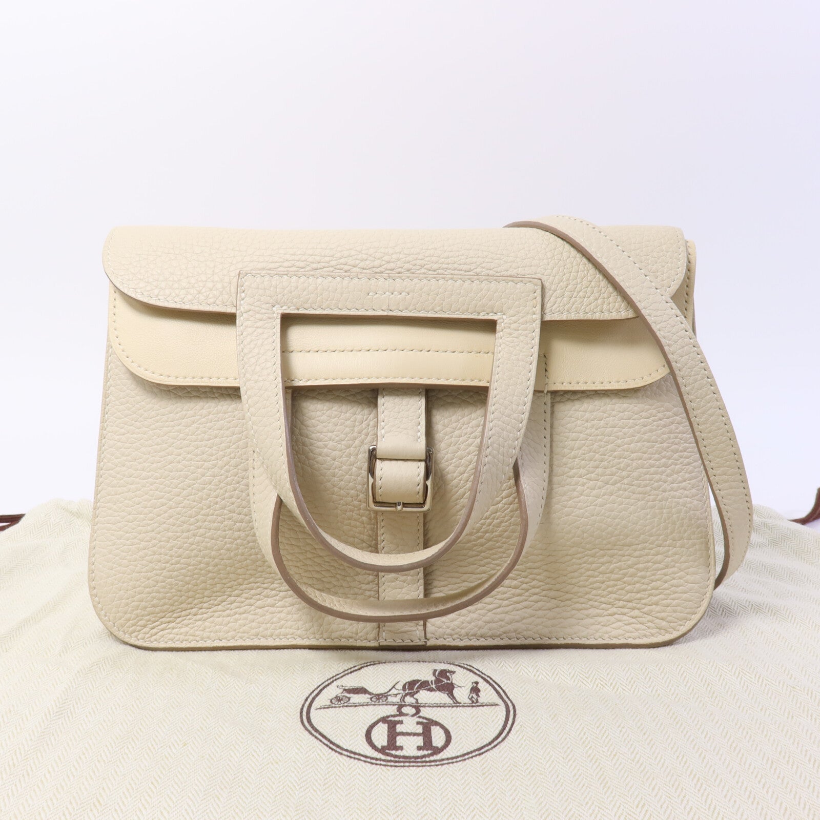 HERMES Clemence皮革Halzan 25手挽肩背兩用袋Craie