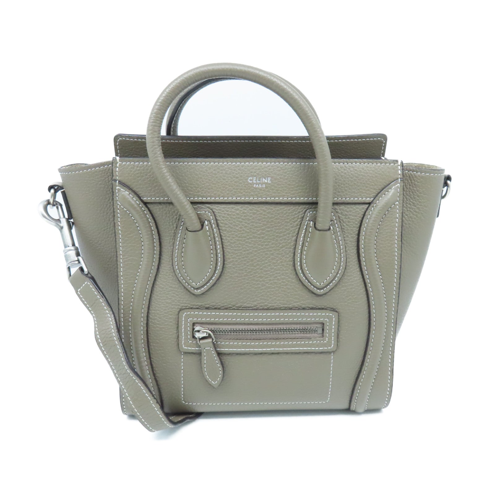 CELINE 【激減優惠】牛皮皮革Nano Luggage Shoulder Bag銀扣手挽肩背兩用袋灰色