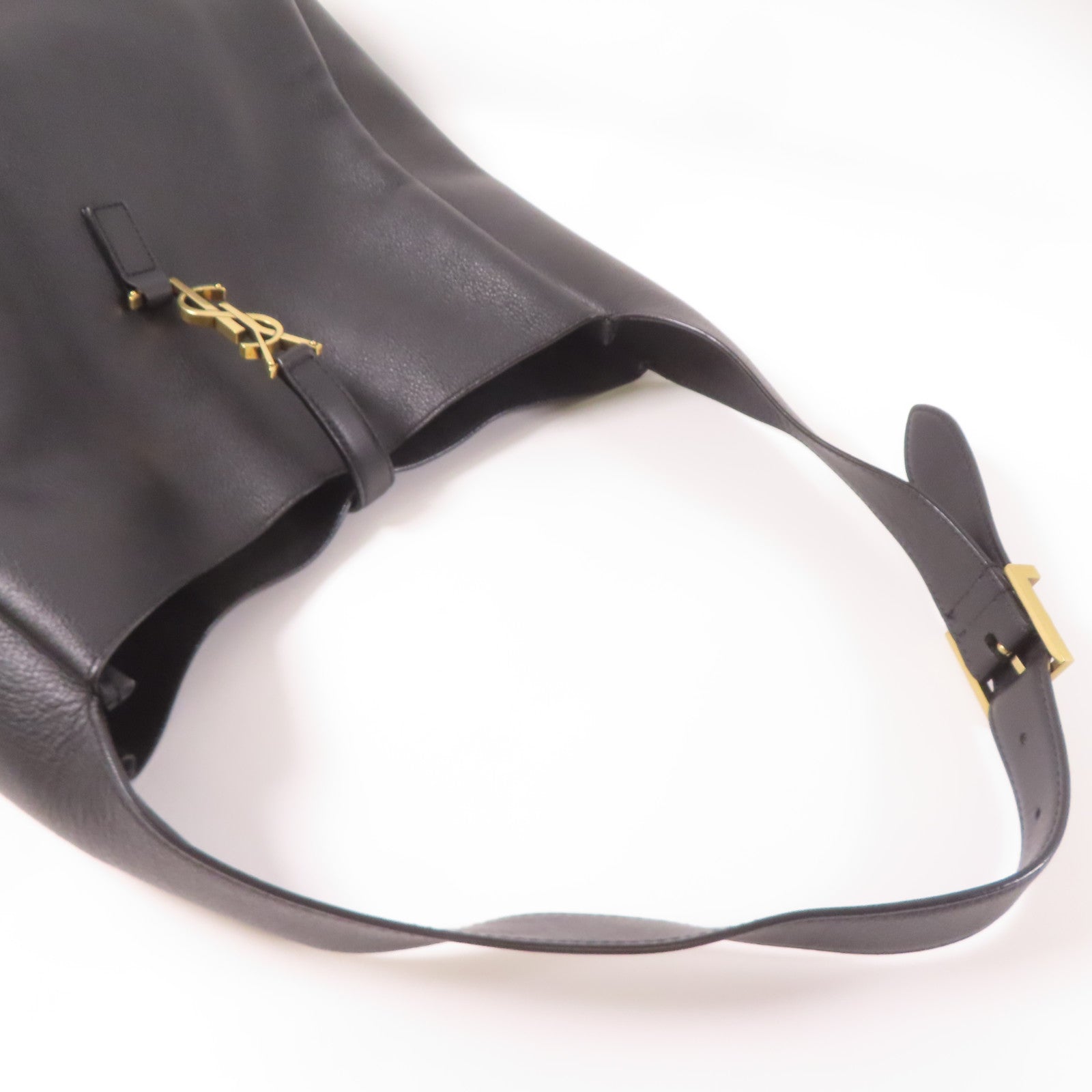 SAINT LAURENT 牛皮皮革Hobo Bag金扣肩背袋黑色