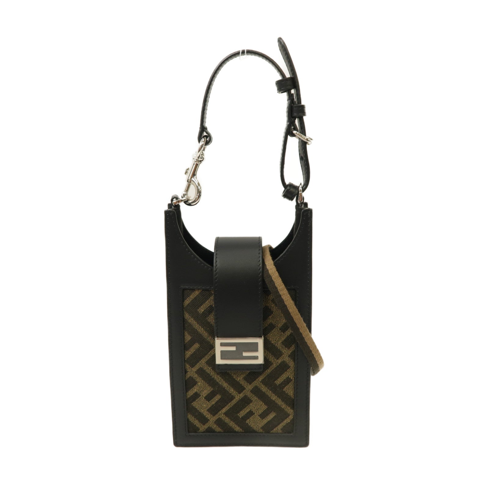 FENDI 牛皮皮革/帆布FF Logo Smartphone Bag 2 Way Bag銀扣手挽肩背兩用袋