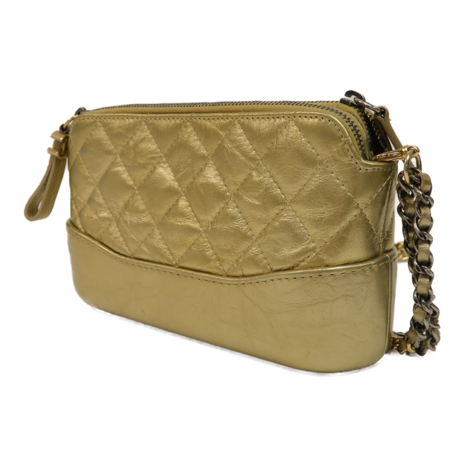 CHANEL 【激減優惠】菱格牛皮皮革Gabrielle Clutch With Chain Shoulder Bag金扣/銀扣鏈帶肩背袋金色