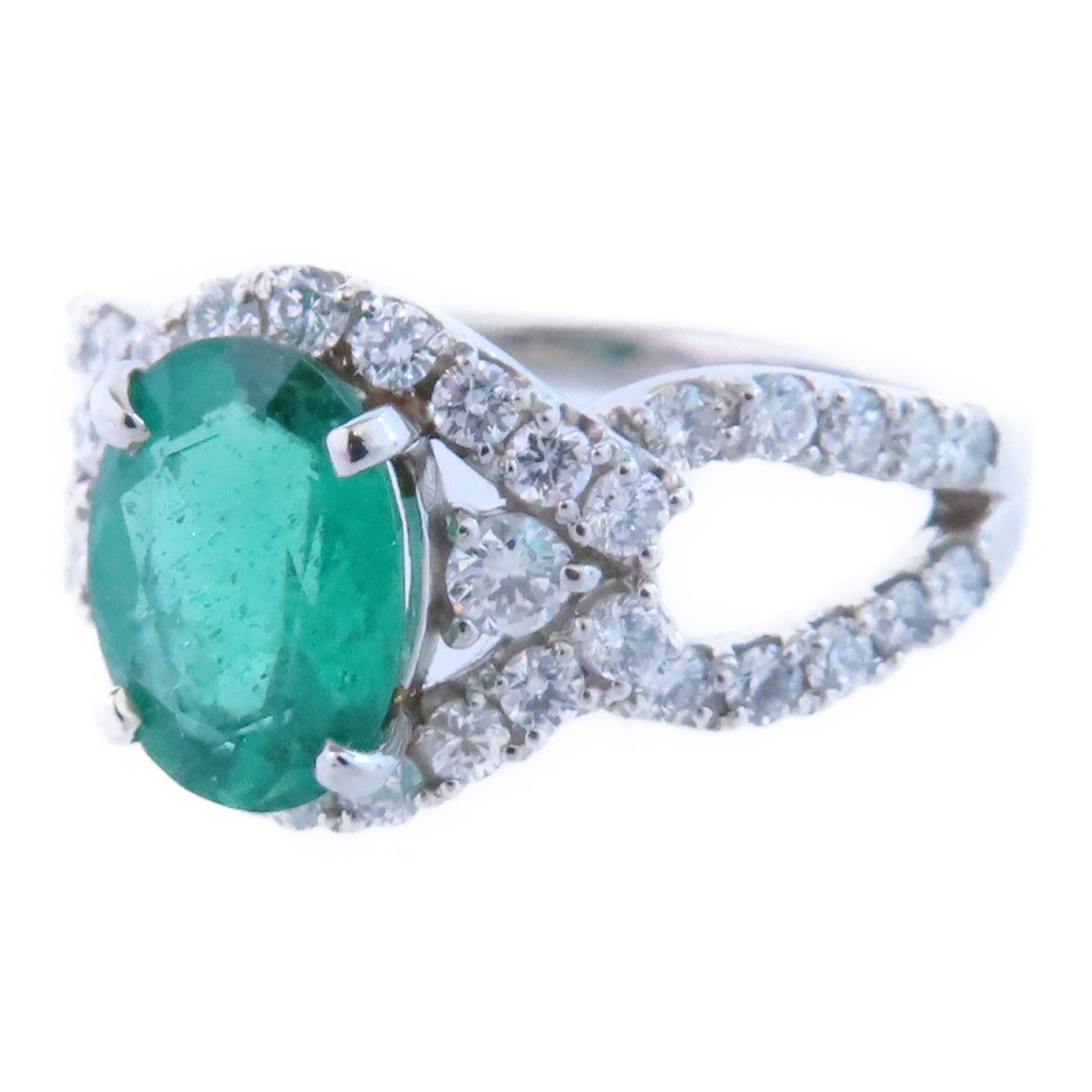 JEWELRY PT900鉑金/綠寶石/鑽石Emerald Diamond Ring戒指US#5.75