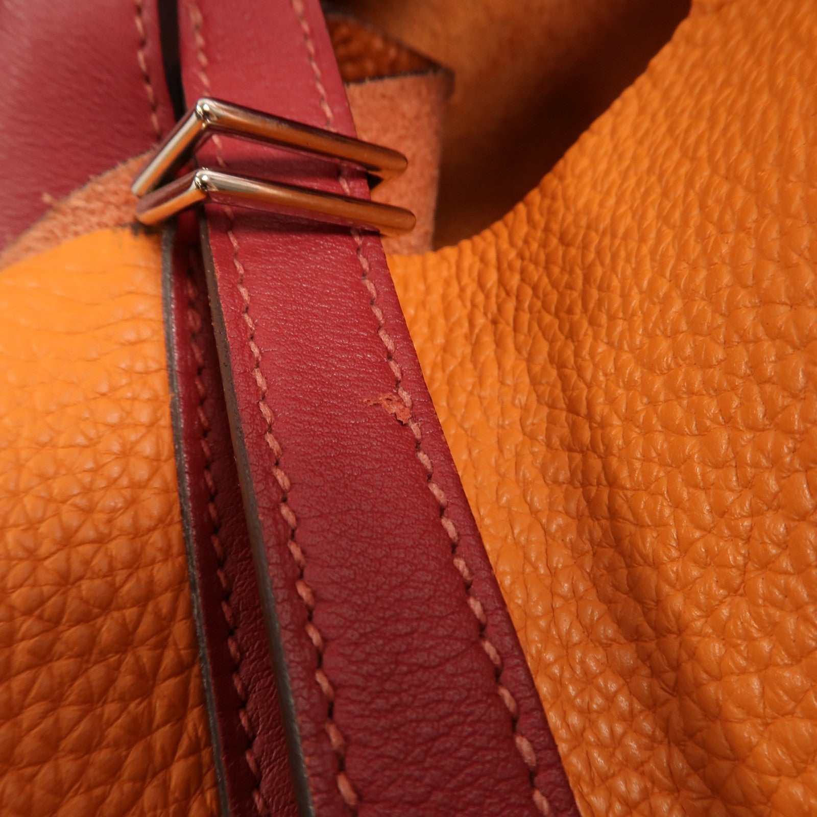 HERMES Clemence皮革Picotin MM銀扣手挽袋Feu/Rouge Grenat