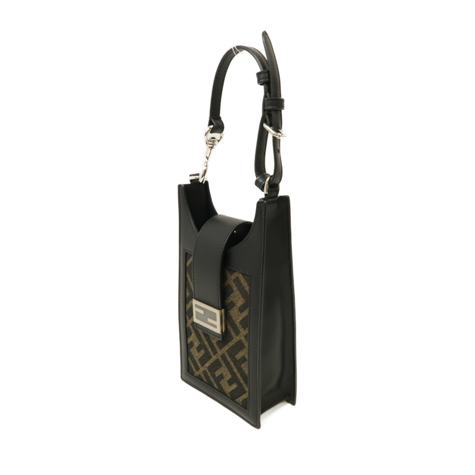 FENDI 牛皮皮革/帆布FF Logo Smartphone Bag 2 Way Bag銀扣手挽肩背兩用袋