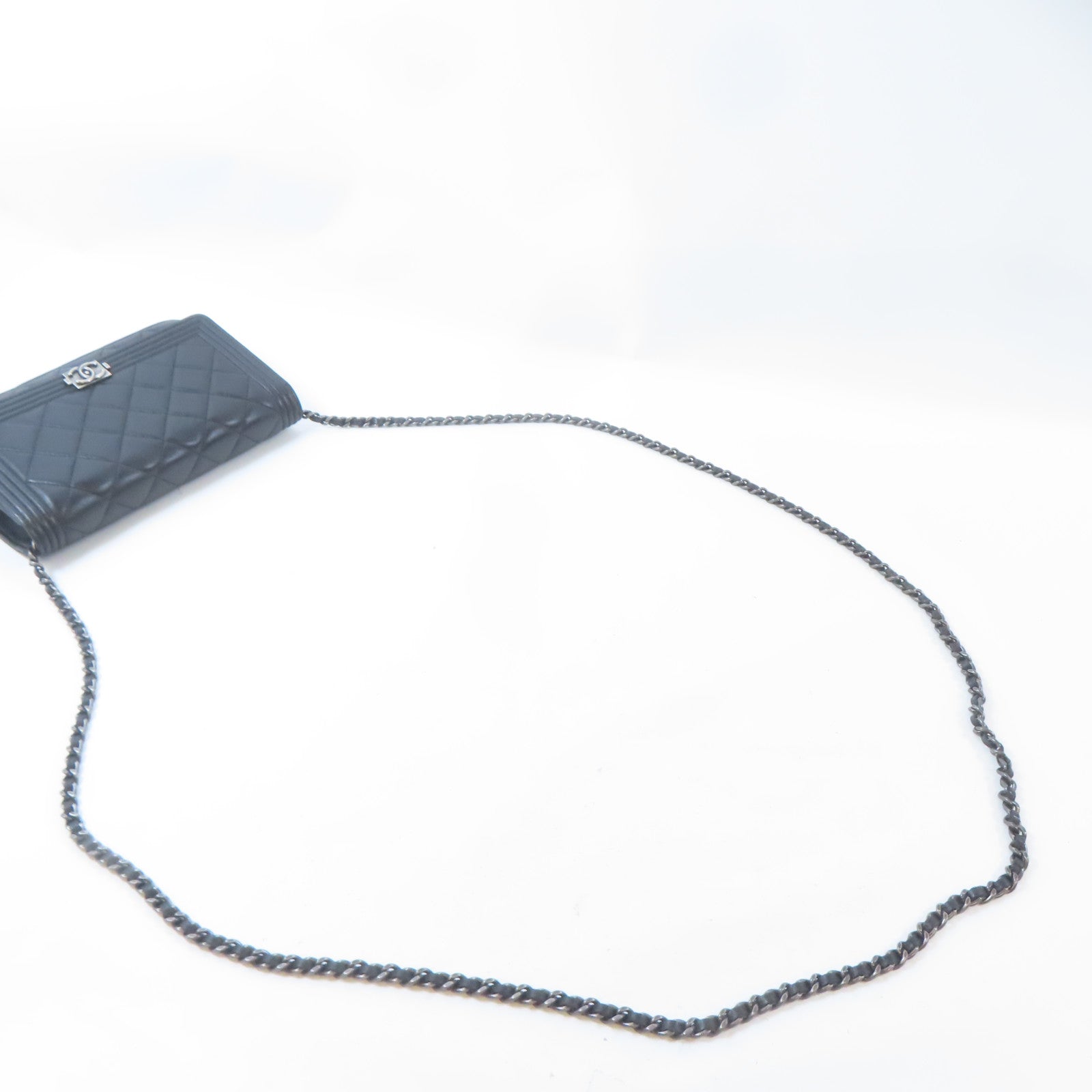 CHANEL 菱格牛皮皮革Chanel Boy Wallet On Chain鏈帶肩背袋黑色