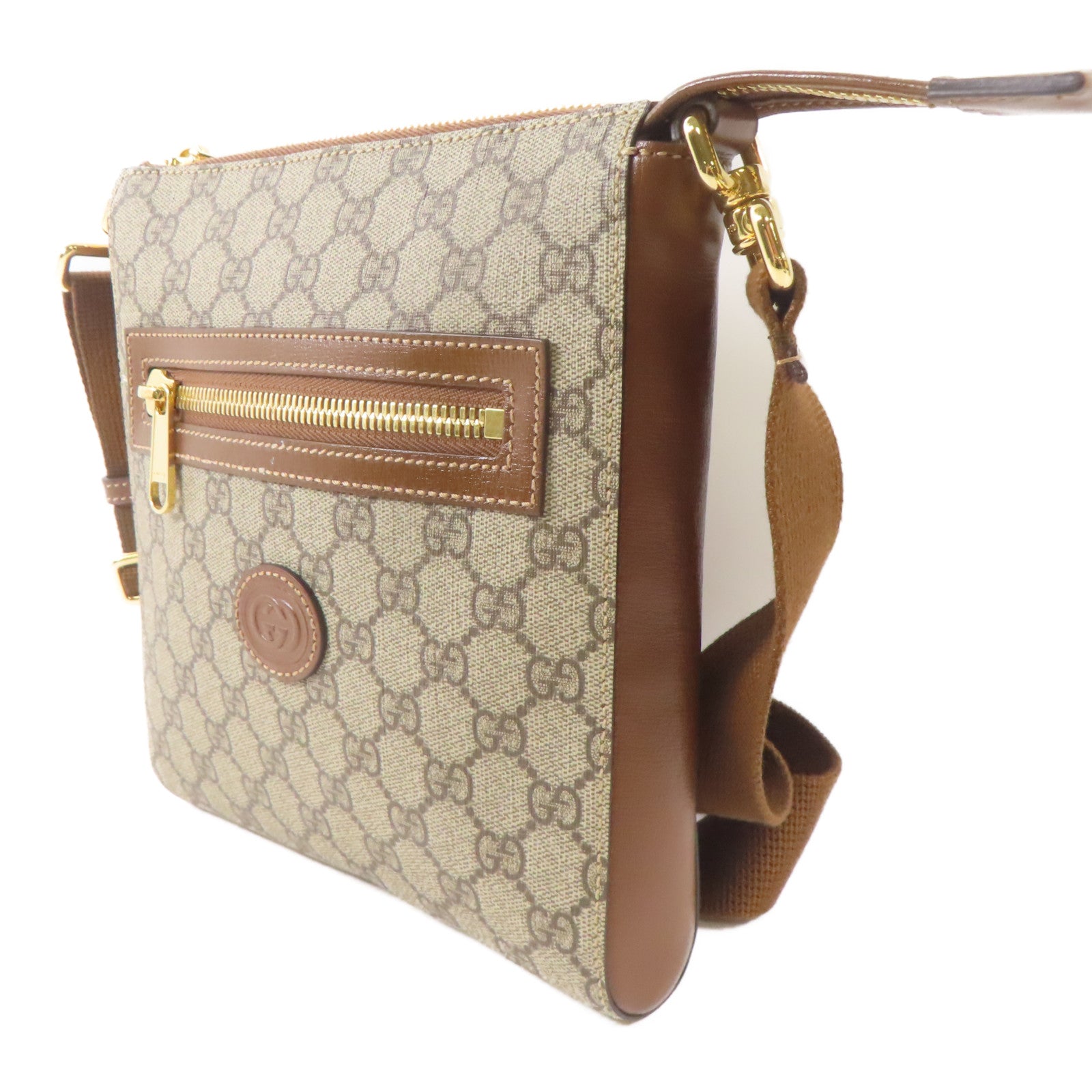 GUCCI 塗層帆布GG Supreme Messenger Bag金扣肩背袋啡色