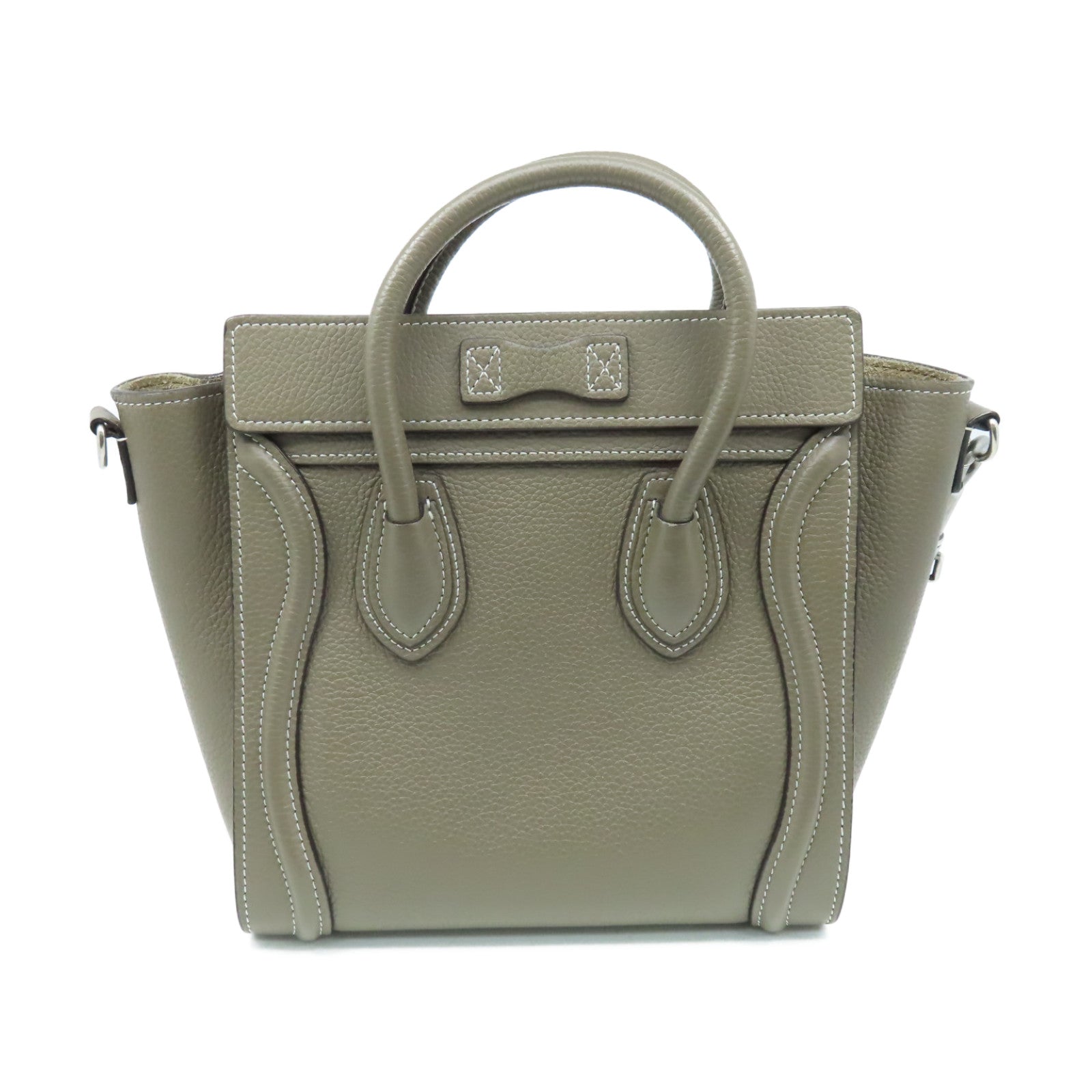 CELINE 【激減優惠】牛皮皮革Nano Luggage Shoulder Bag銀扣手挽肩背兩用袋灰色