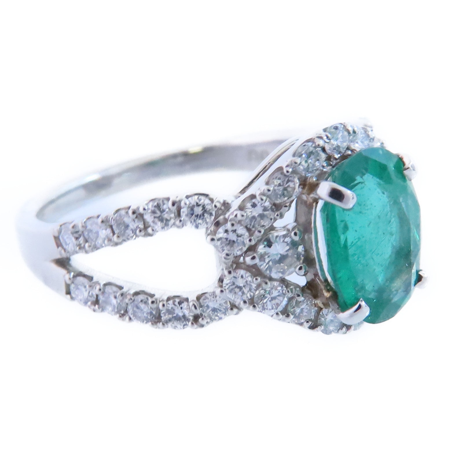 JEWELRY PT900鉑金/綠寶石/鑽石Emerald Diamond Ring戒指US#5.75