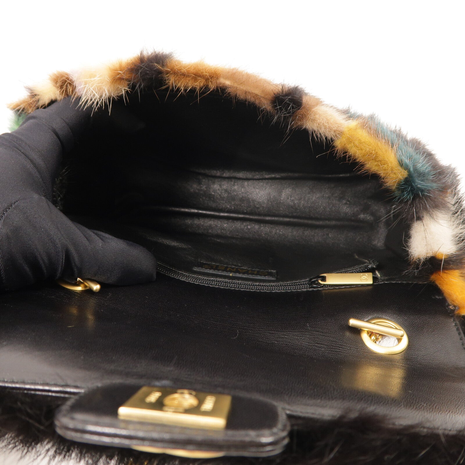 CHANEL 狐狸毛Vintage Flap Bag鏈帶肩背袋
