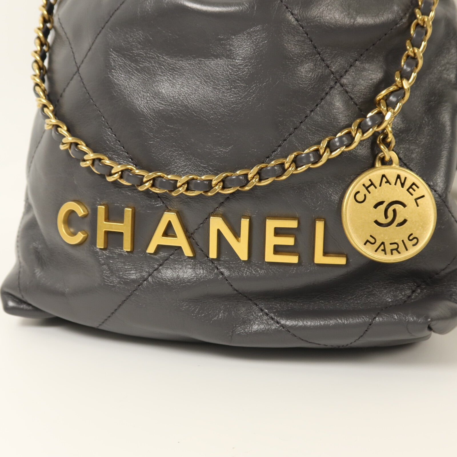 CHANEL 【激減優惠】牛皮皮革Chanel 22 Mini金扣鏈帶手挽肩背兩用袋