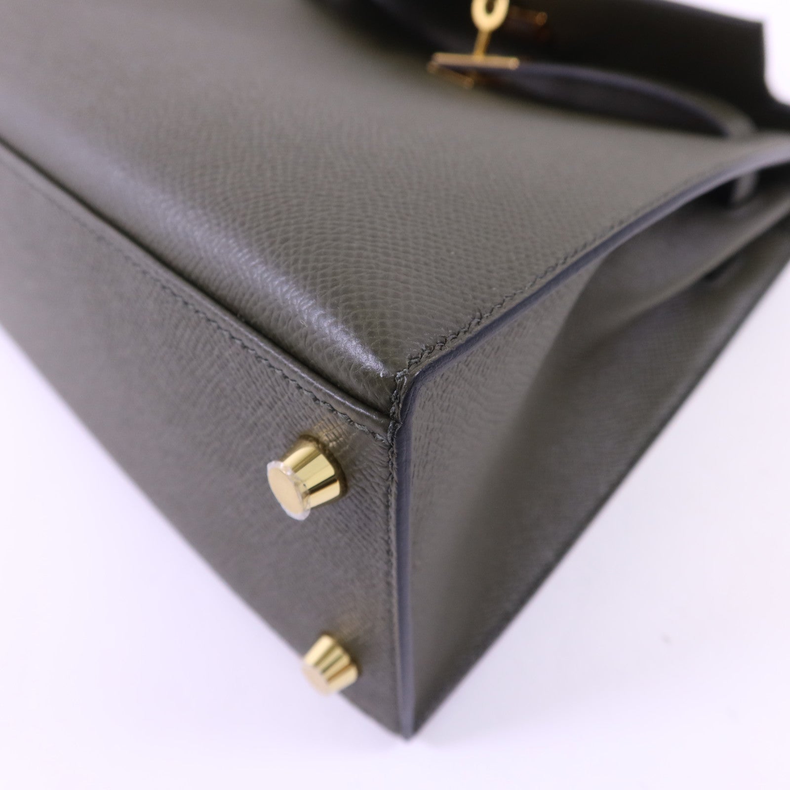 HERMES Epsom皮革Kelly 25金扣手挽肩背兩用袋Vert Gris