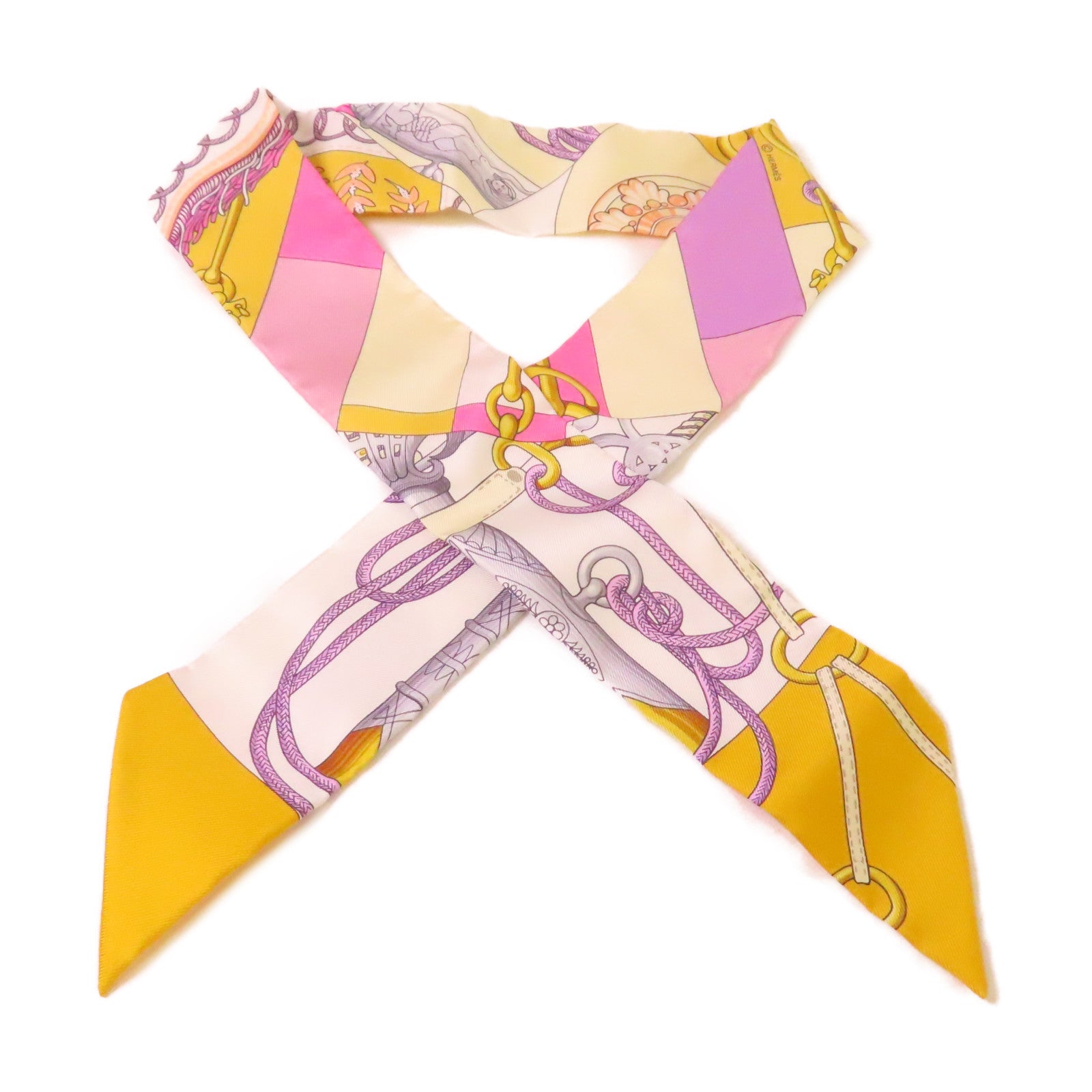 HERMES 【激減優惠】絲質Twilly Scarf絲巾黃色/紫色/粉紅色/彩色