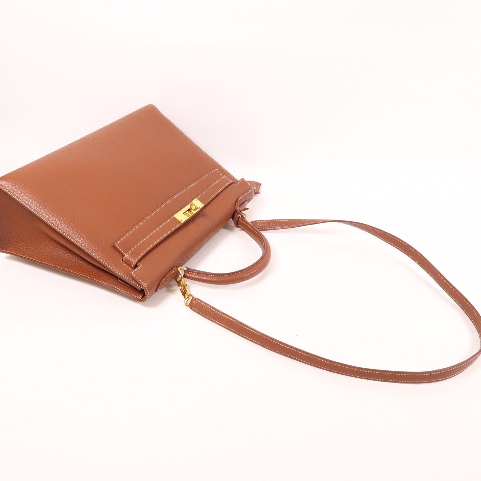 HERMES Fjord皮革Kelly 32金扣手挽肩背兩用袋