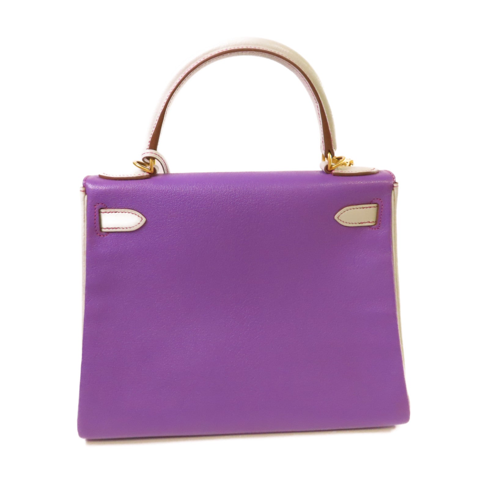 HERMES 【激減優惠】Clemence皮革Kelly 28 2Way Shoulder Bag金扣手挽肩背兩用袋9P Parme帕爾馬紫色/8U Bleu Glacier 冰川藍色
