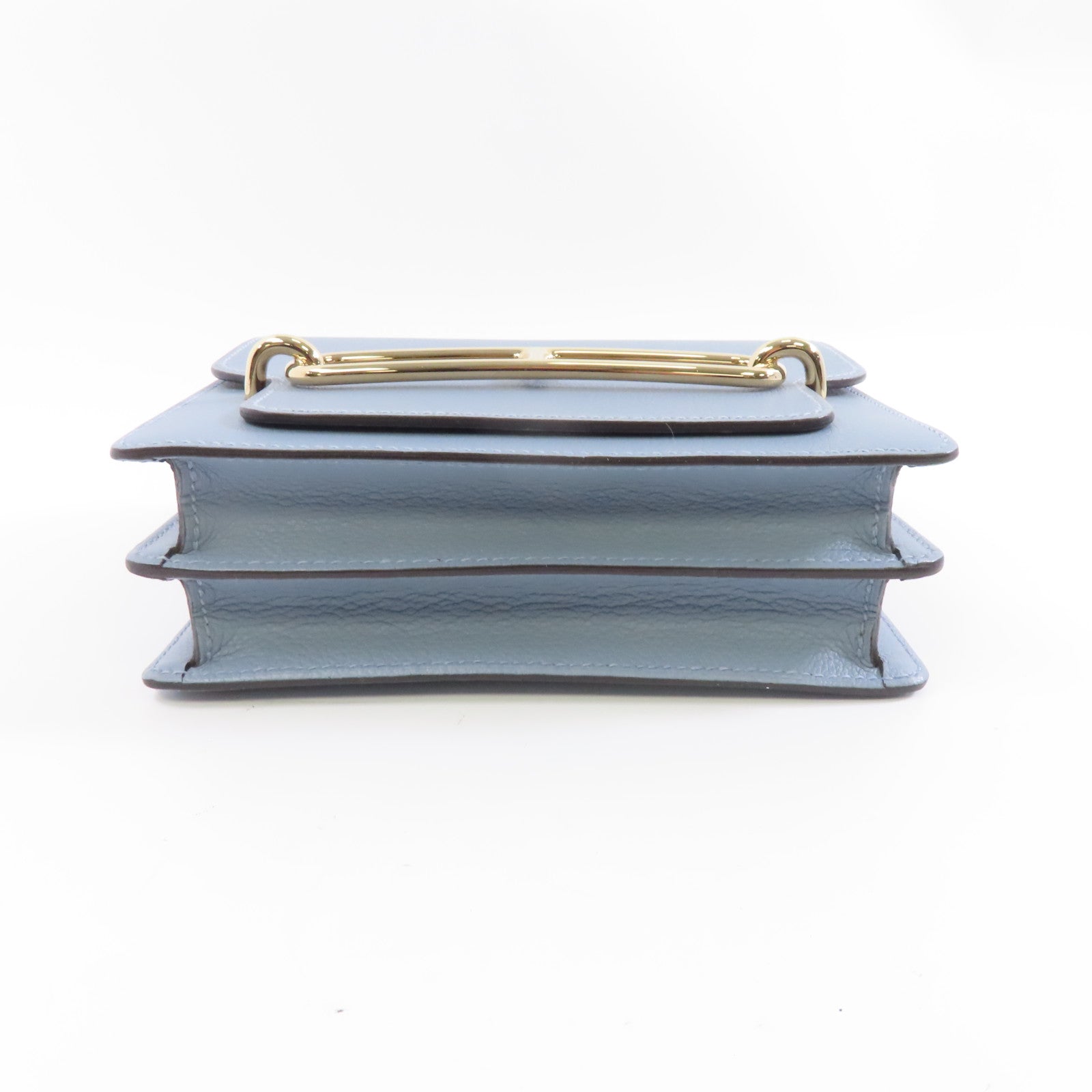 HERMES Evercolor皮革Mini Roulis銀扣肩背袋Bleu Lin/藍色
