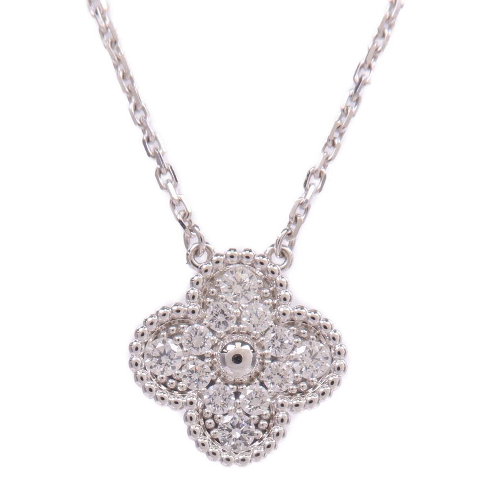 Van Cleef & Arpels 18K白金Vintage Alhambra Pendant鑽石項鍊
