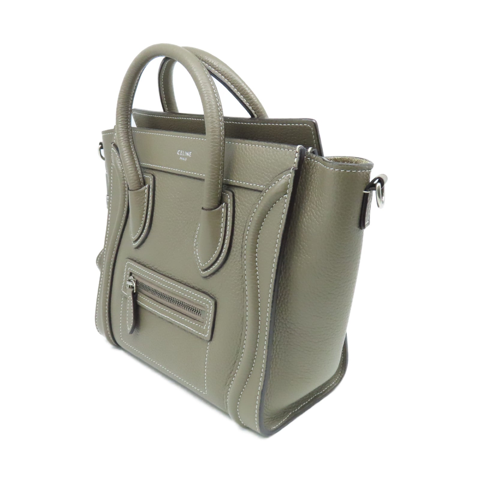 CELINE 【激減優惠】牛皮皮革Nano Luggage Shoulder Bag銀扣手挽肩背兩用袋灰色