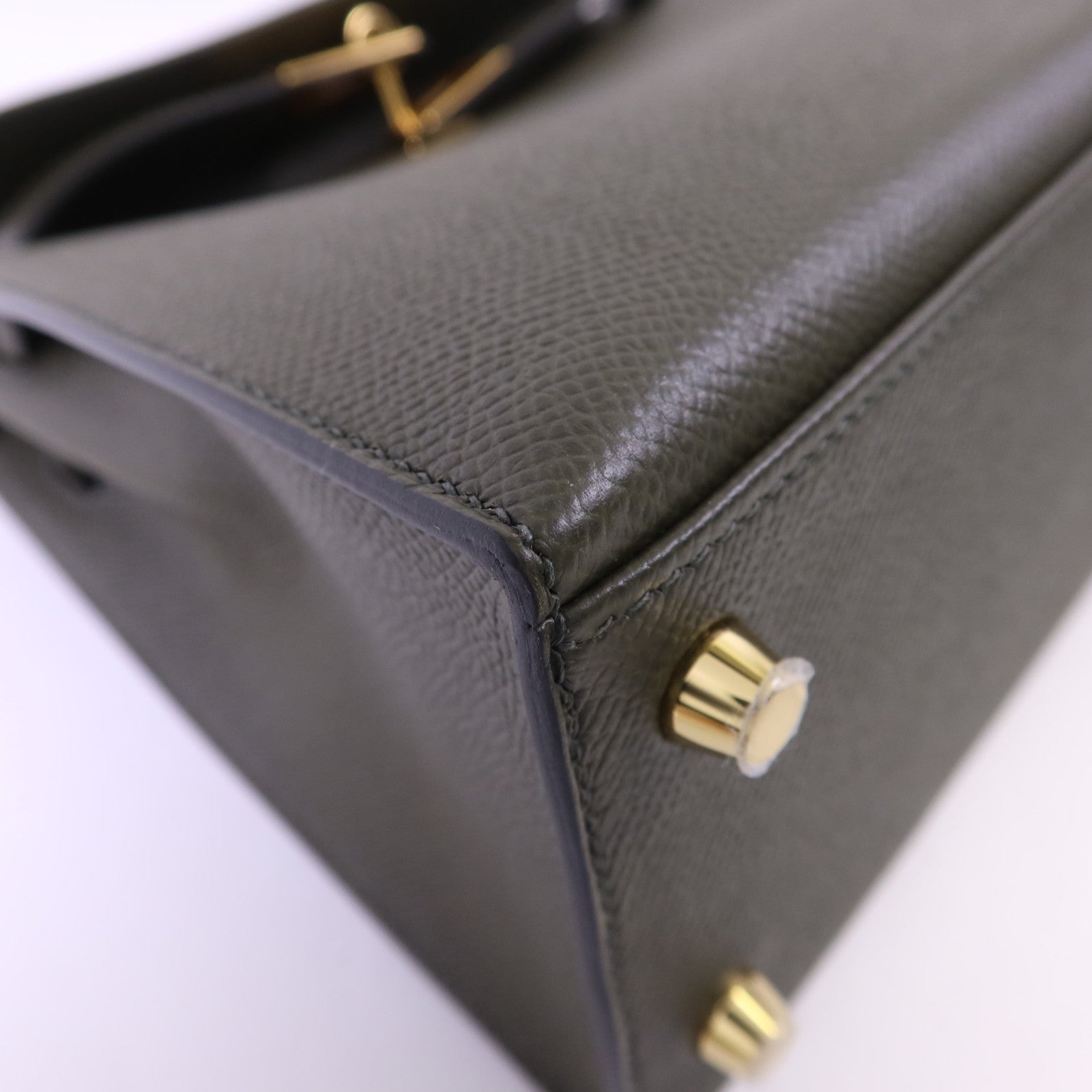 HERMES Epsom皮革Kelly 25金扣手挽肩背兩用袋Vert Gris