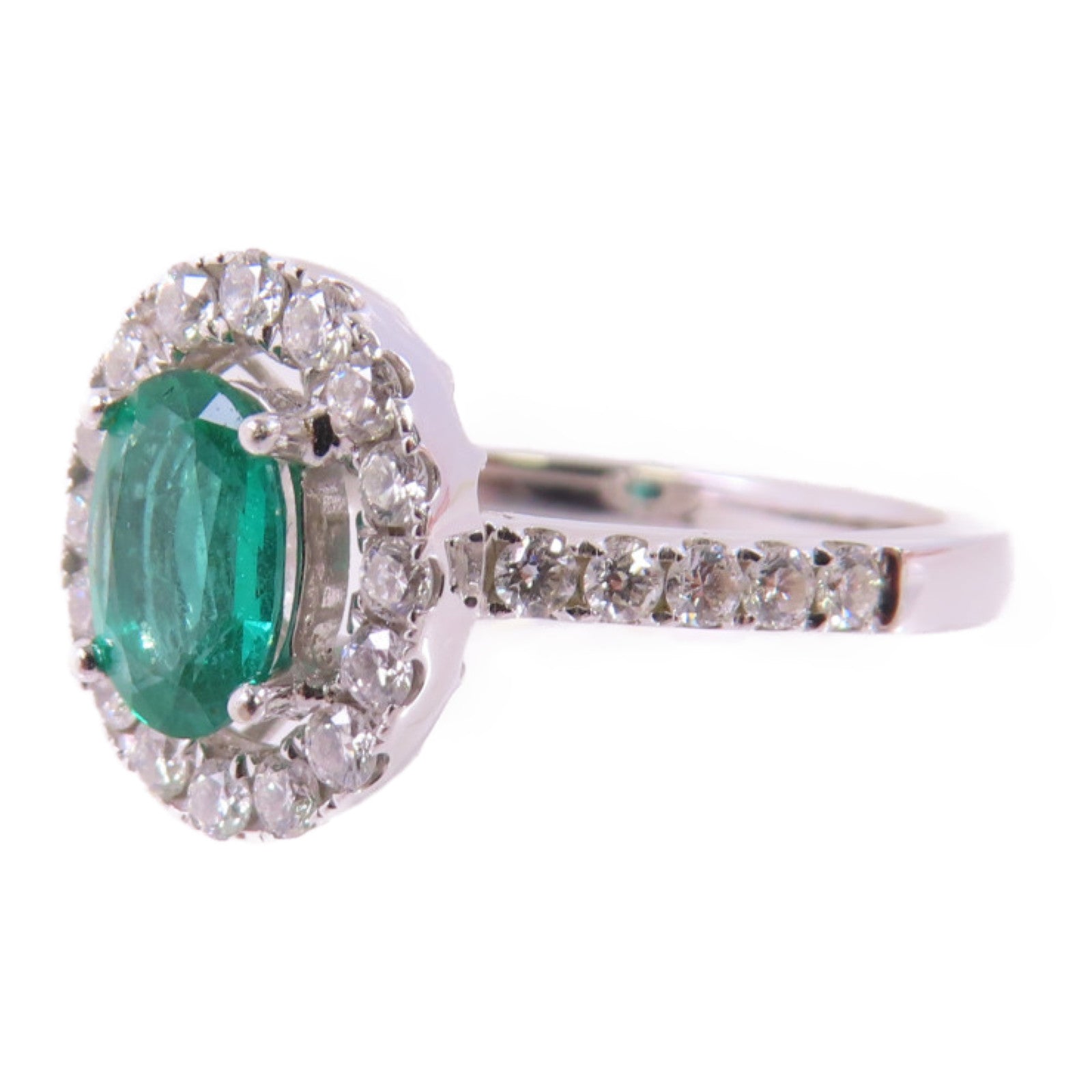 JEWELRY 18K白金/0.677ct綠寶石/0.44ct鑽石Emerald Diamond Ring戒指US#6