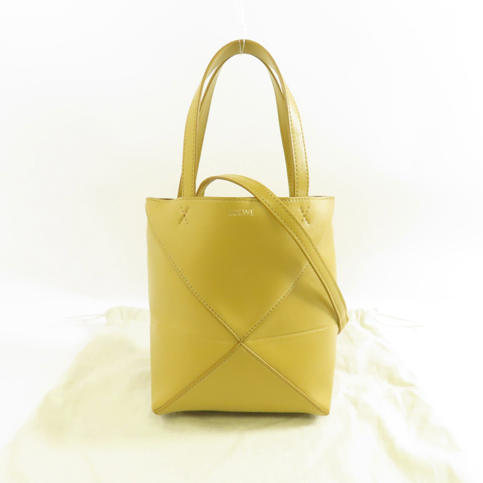 LOEWE 牛皮皮革Shoulder Bag金扣手挽肩背兩用袋黃色