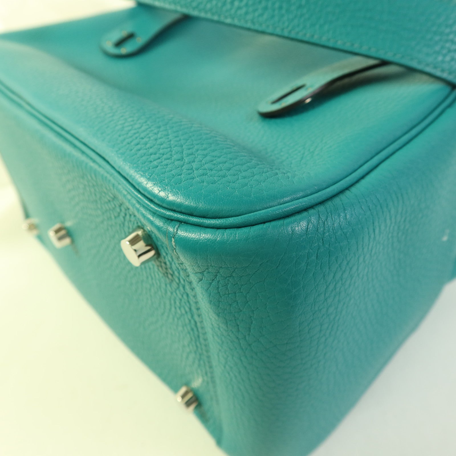 HERMES 【激減優惠】Clemence皮革Lindy 26銀扣手挽肩背兩用袋Bleu Paon