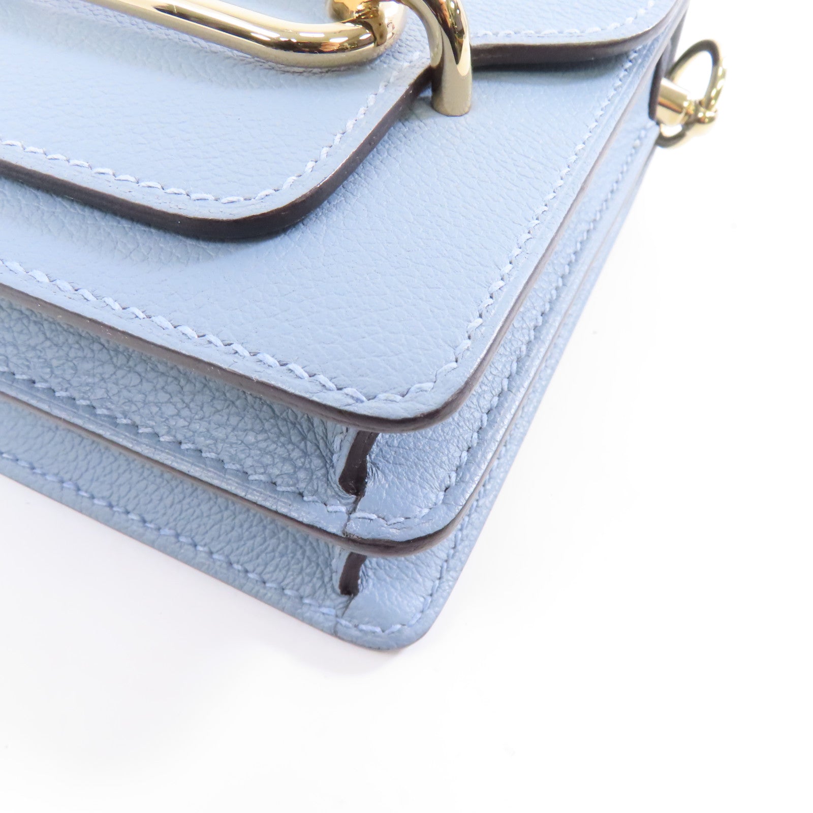 HERMES Evercolor皮革Mini Roulis銀扣肩背袋Bleu Lin/藍色