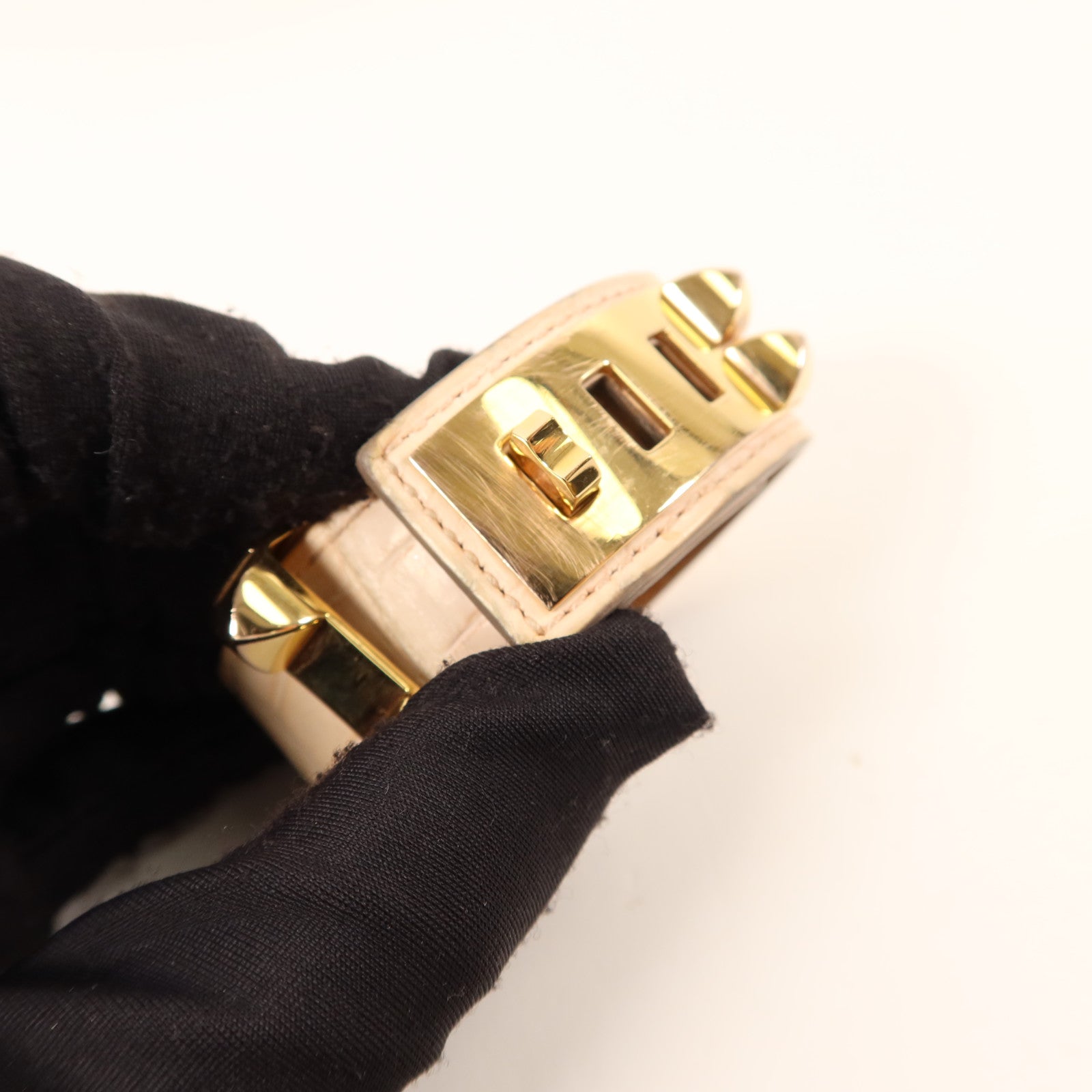 HERMES Alligator皮革Collier De Chien金扣手鐲