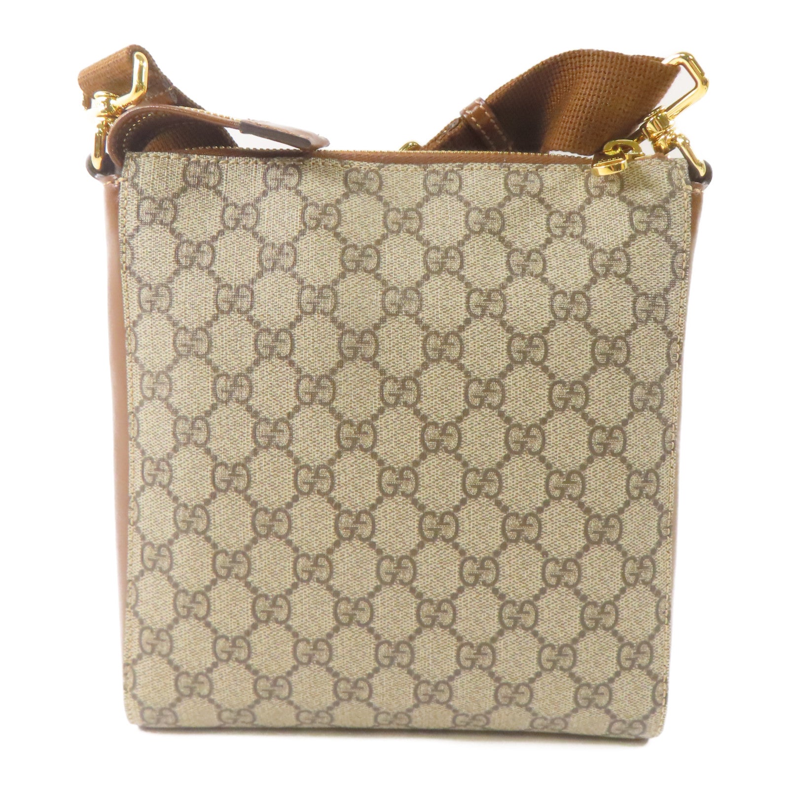 GUCCI 塗層帆布GG Supreme Messenger Bag金扣肩背袋啡色