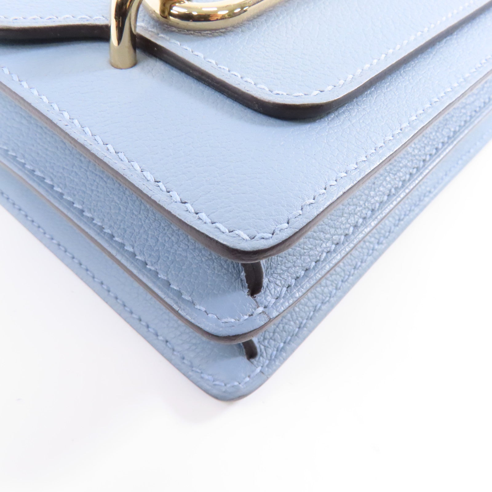 HERMES Evercolor皮革Mini Roulis銀扣肩背袋Bleu Lin/藍色