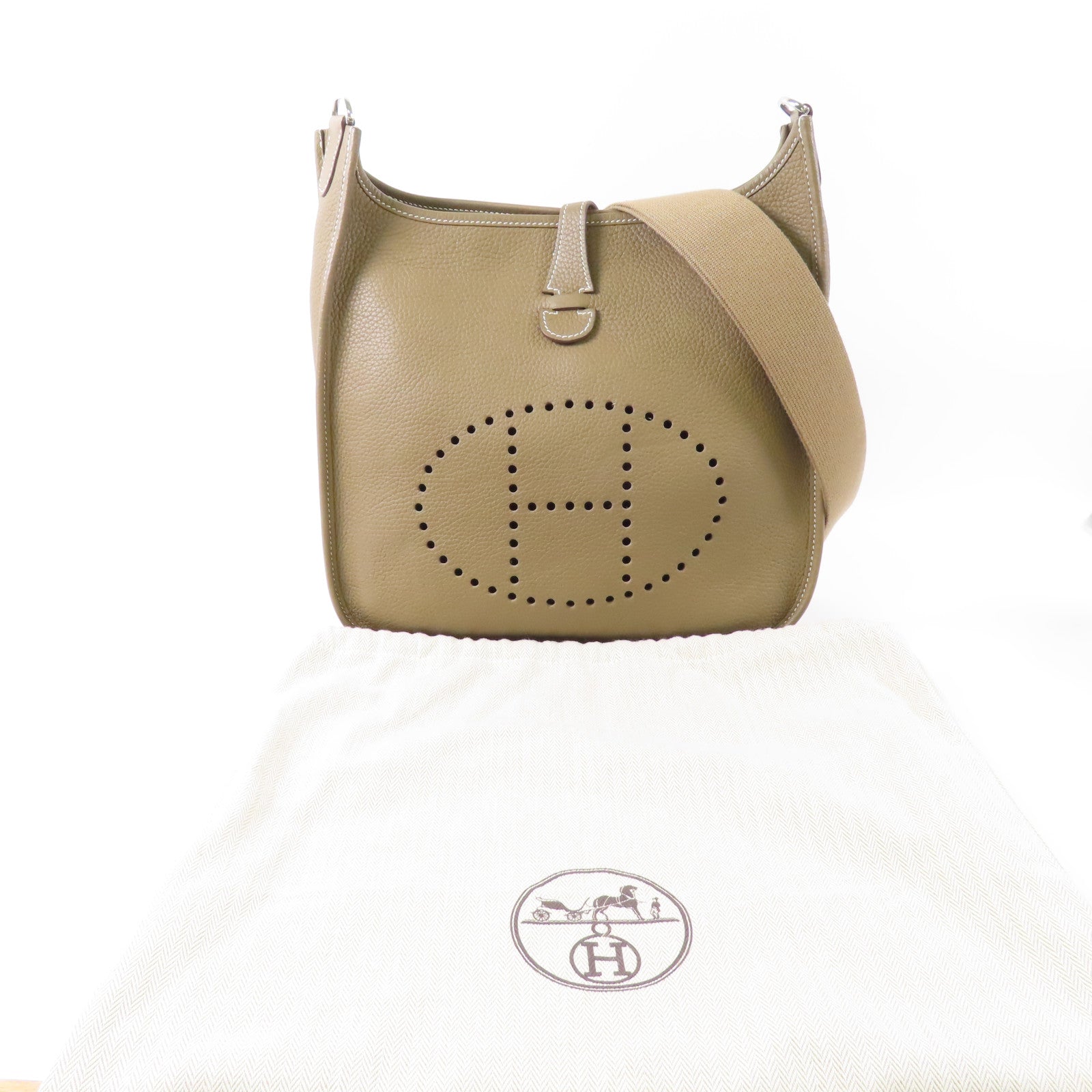 HERMES Clemence皮革Evelyne PM銀扣肩背袋