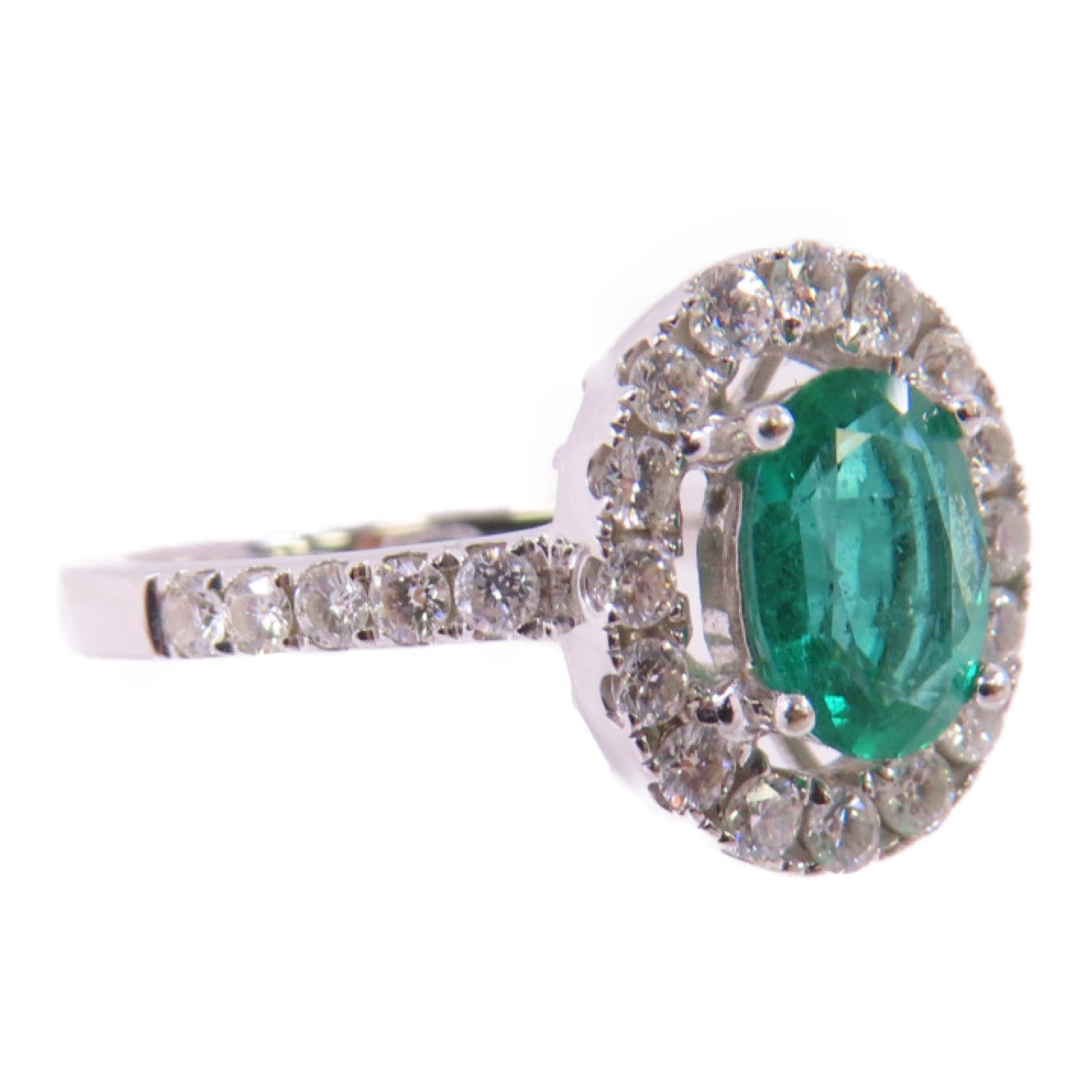JEWELRY 18K白金/0.677ct綠寶石/0.44ct鑽石Emerald Diamond Ring戒指US#6