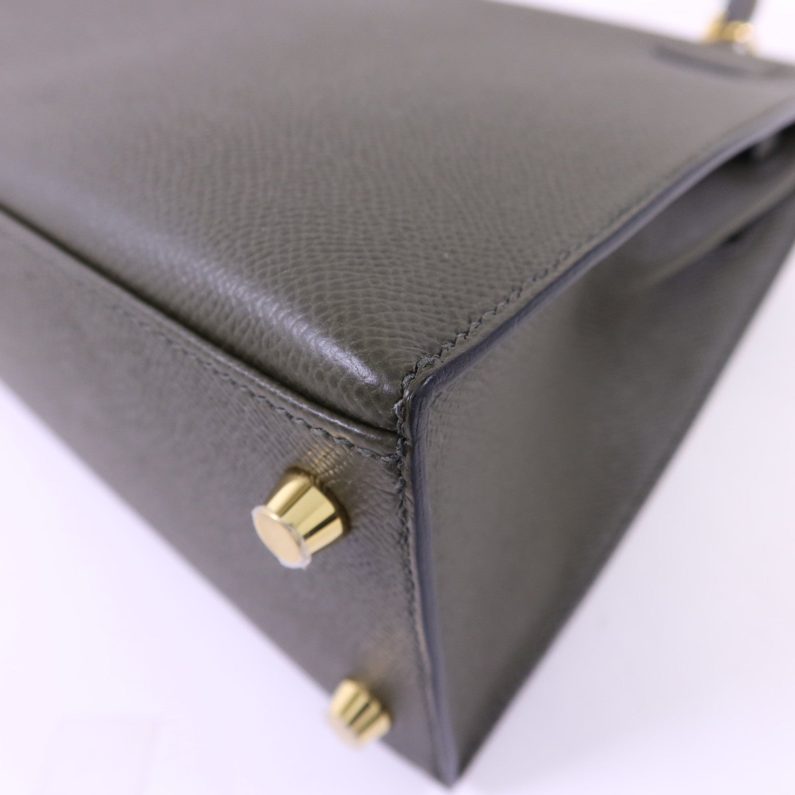 HERMES Epsom皮革Kelly 25金扣手挽肩背兩用袋Vert Gris