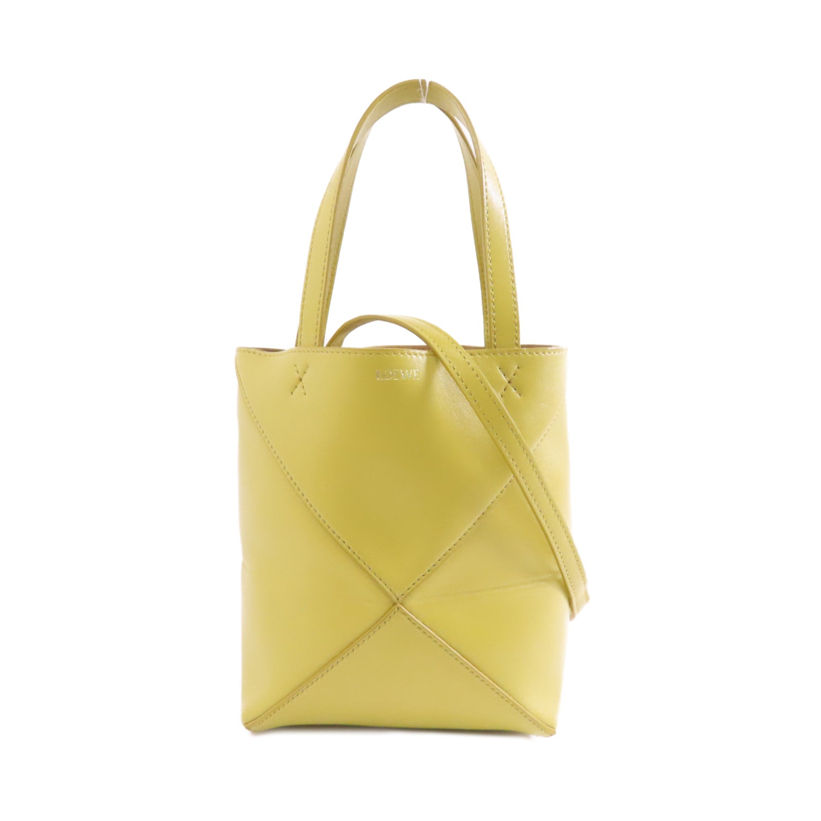 LOEWE 牛皮皮革Shoulder Bag金扣手挽肩背兩用袋黃色