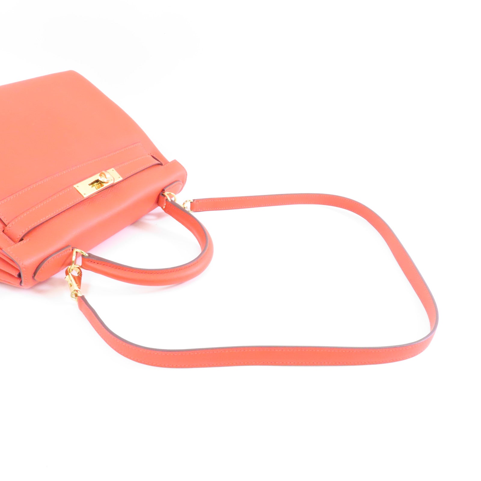 HERMES Evercolor皮革Kelly 28金扣手挽肩背兩用袋Rouge H/紅色