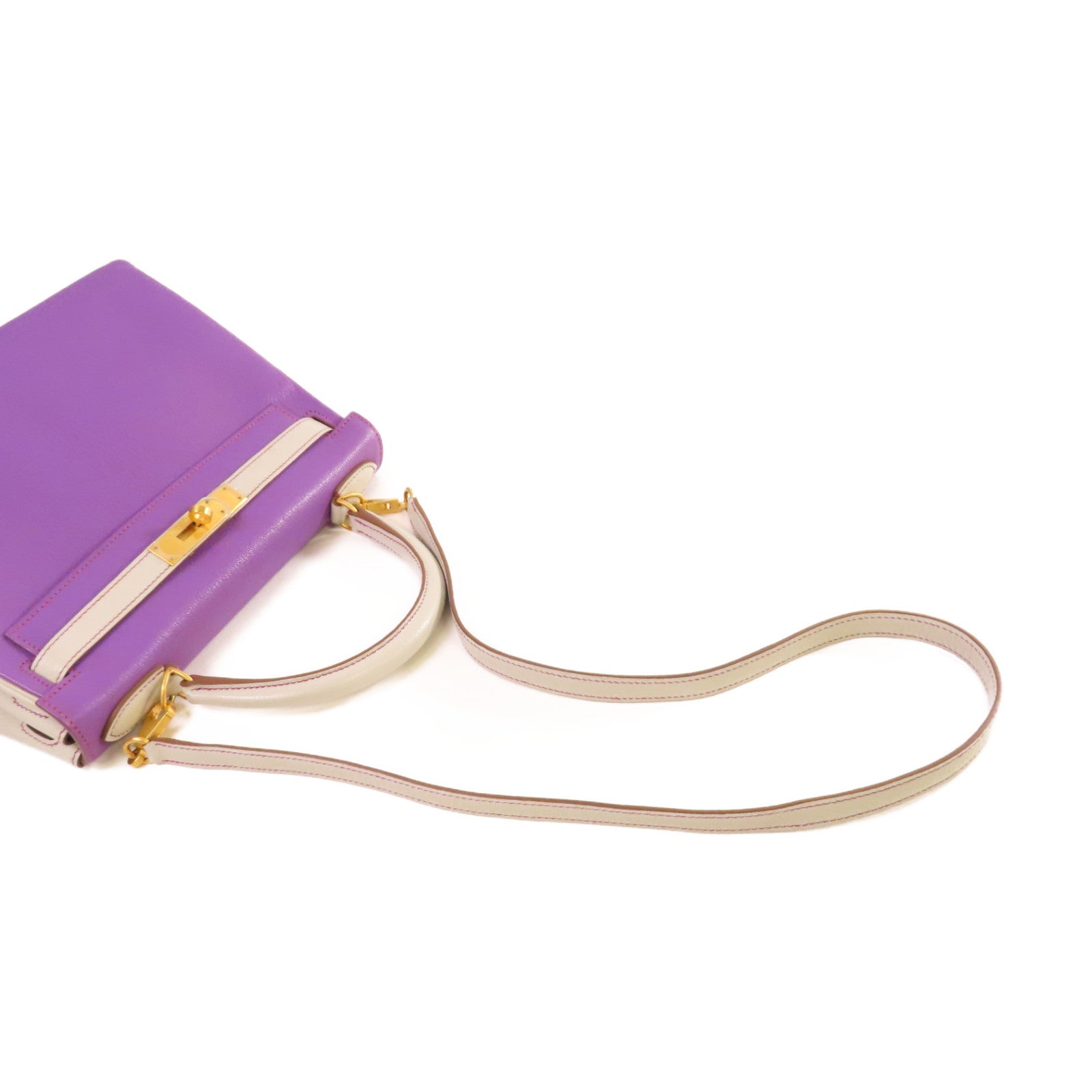 HERMES 【激減優惠】Clemence皮革Kelly 28 2Way Shoulder Bag金扣手挽肩背兩用袋9P Parme帕爾馬紫色/8U Bleu Glacier 冰川藍色