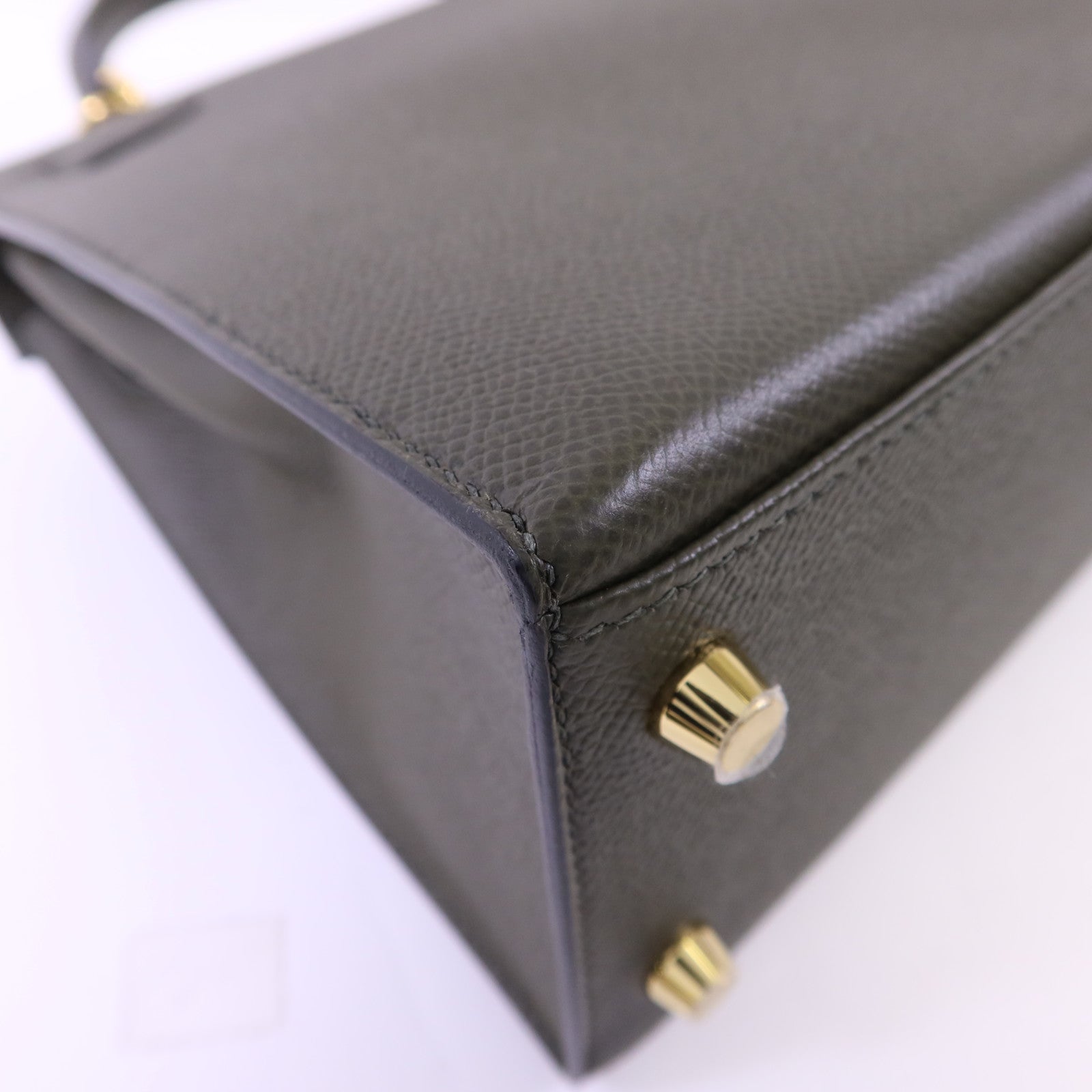 HERMES Epsom皮革Kelly 25金扣手挽肩背兩用袋Vert Gris